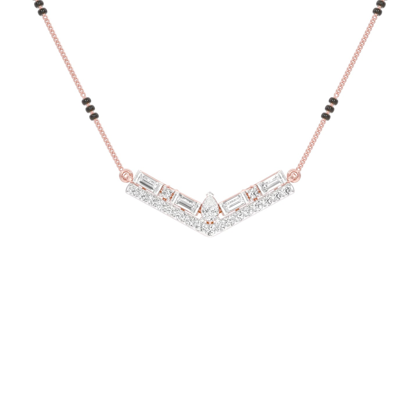 Modern Baugette V-Shaped Diamond Mangalsutra 9 KT / Rose Gold