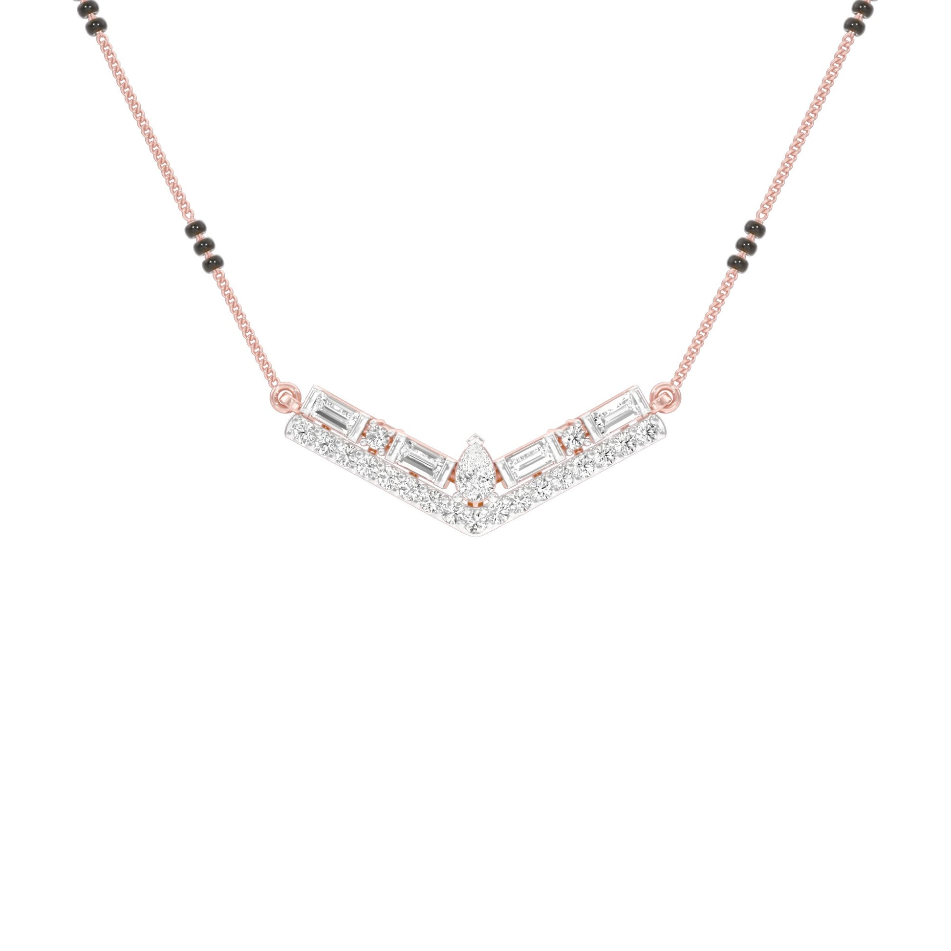 Modern Baugette V-Shaped Diamond Mangalsutra 9 KT / Rose Gold