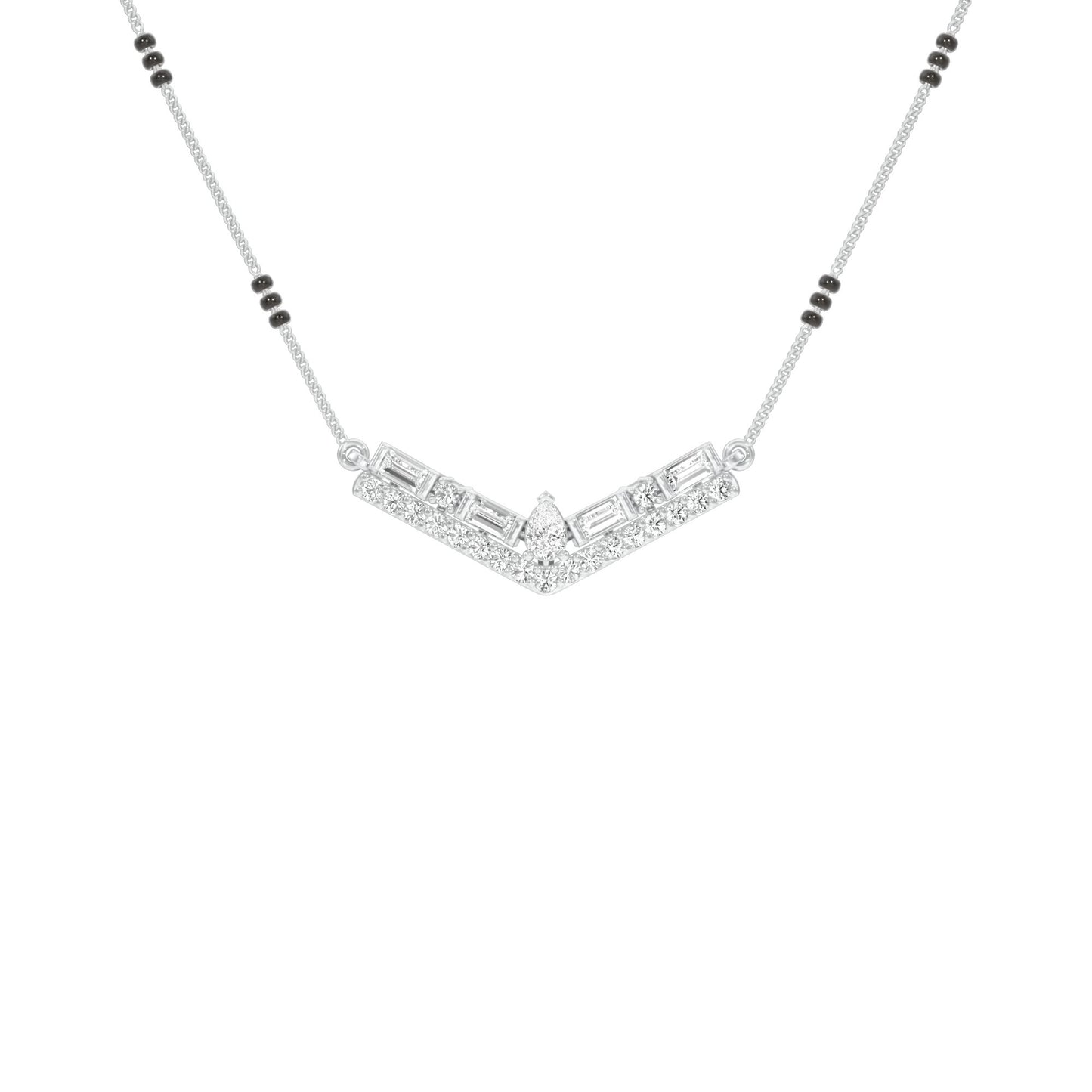 Modern Baugette V-Shaped Diamond Mangalsutra 9 KT / White Gold