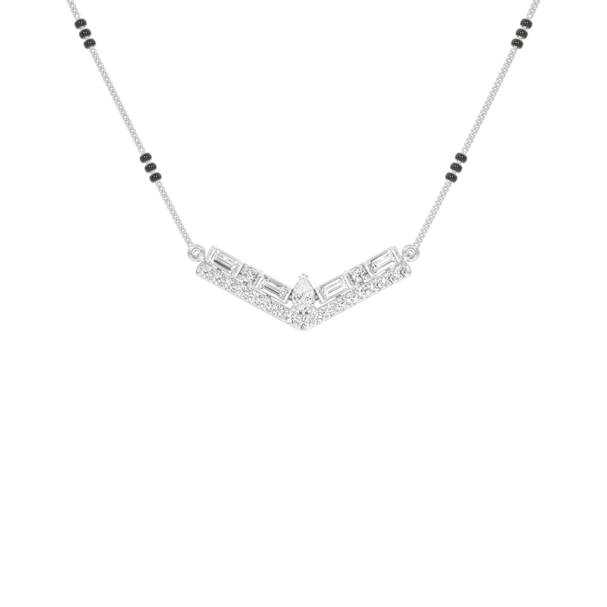 Modern Baugette V-Shaped Diamond Mangalsutra 9 KT / White Gold