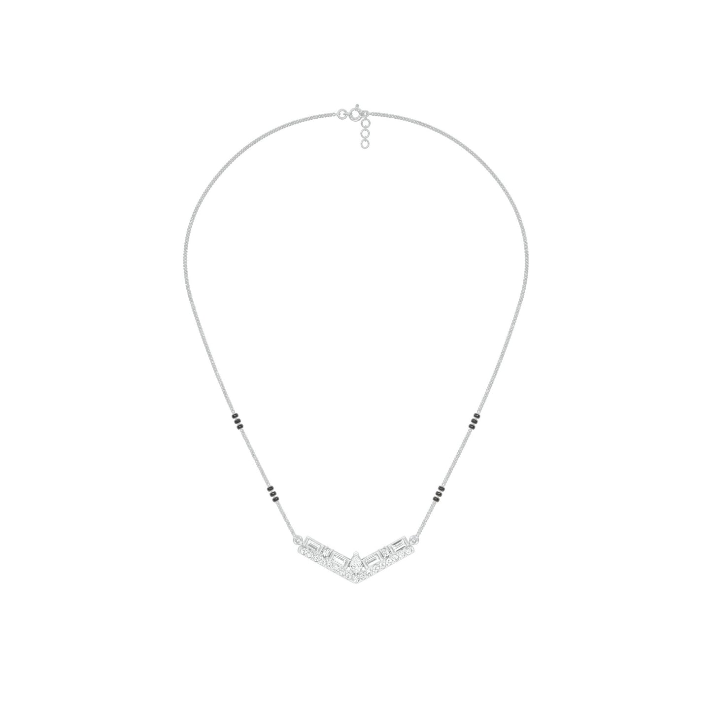 Modern Baugette V-Shaped Diamond Mangalsutra 9 KT / White Gold