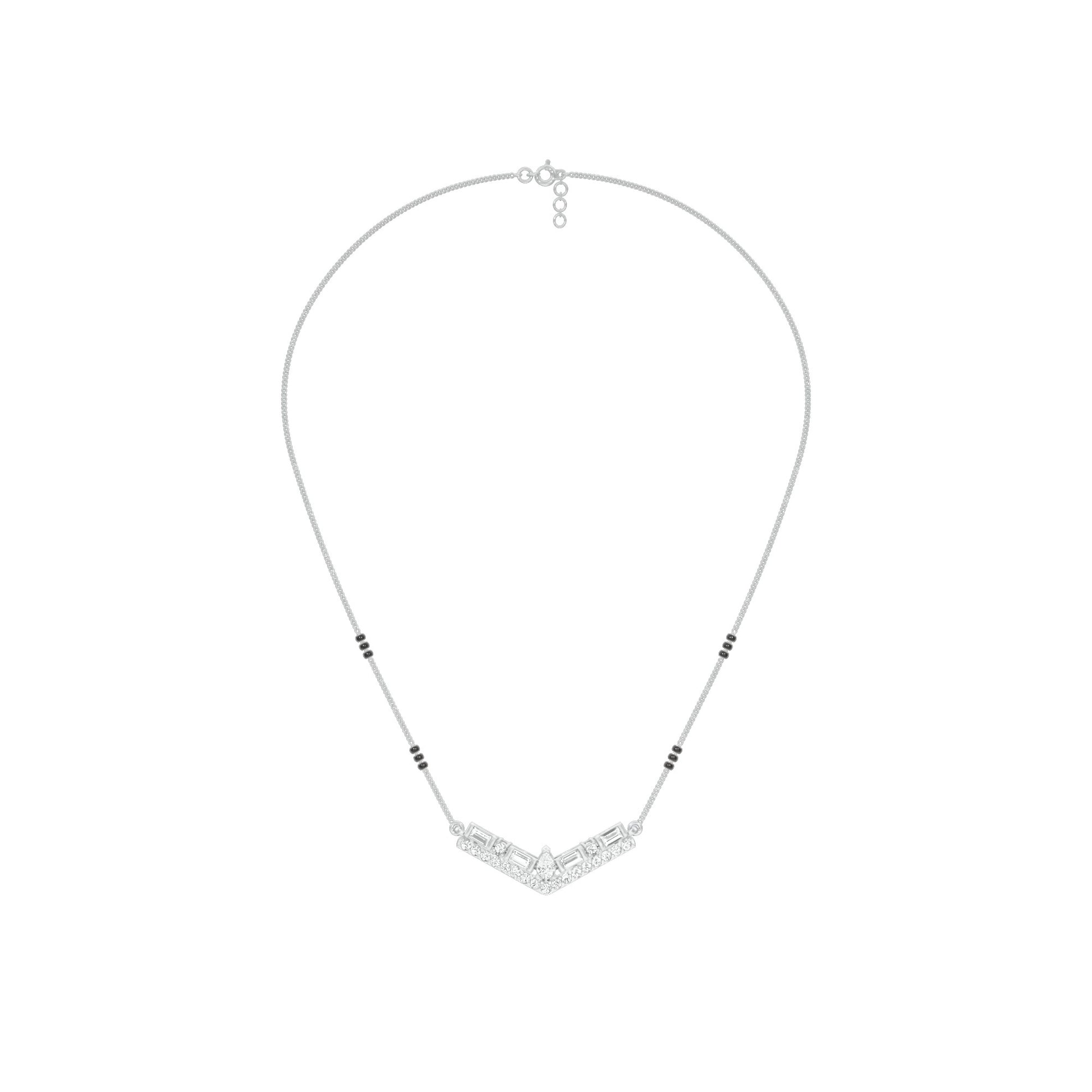 Modern Baugette V-Shaped Diamond Mangalsutra 9 KT / White Gold