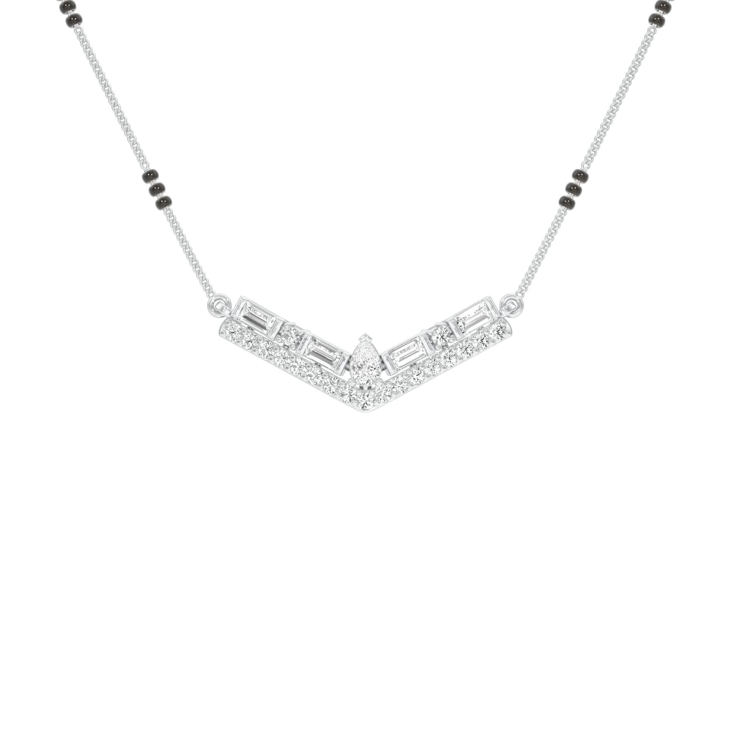 Modern Baugette V-Shaped Diamond Mangalsutra 9 KT / White Gold