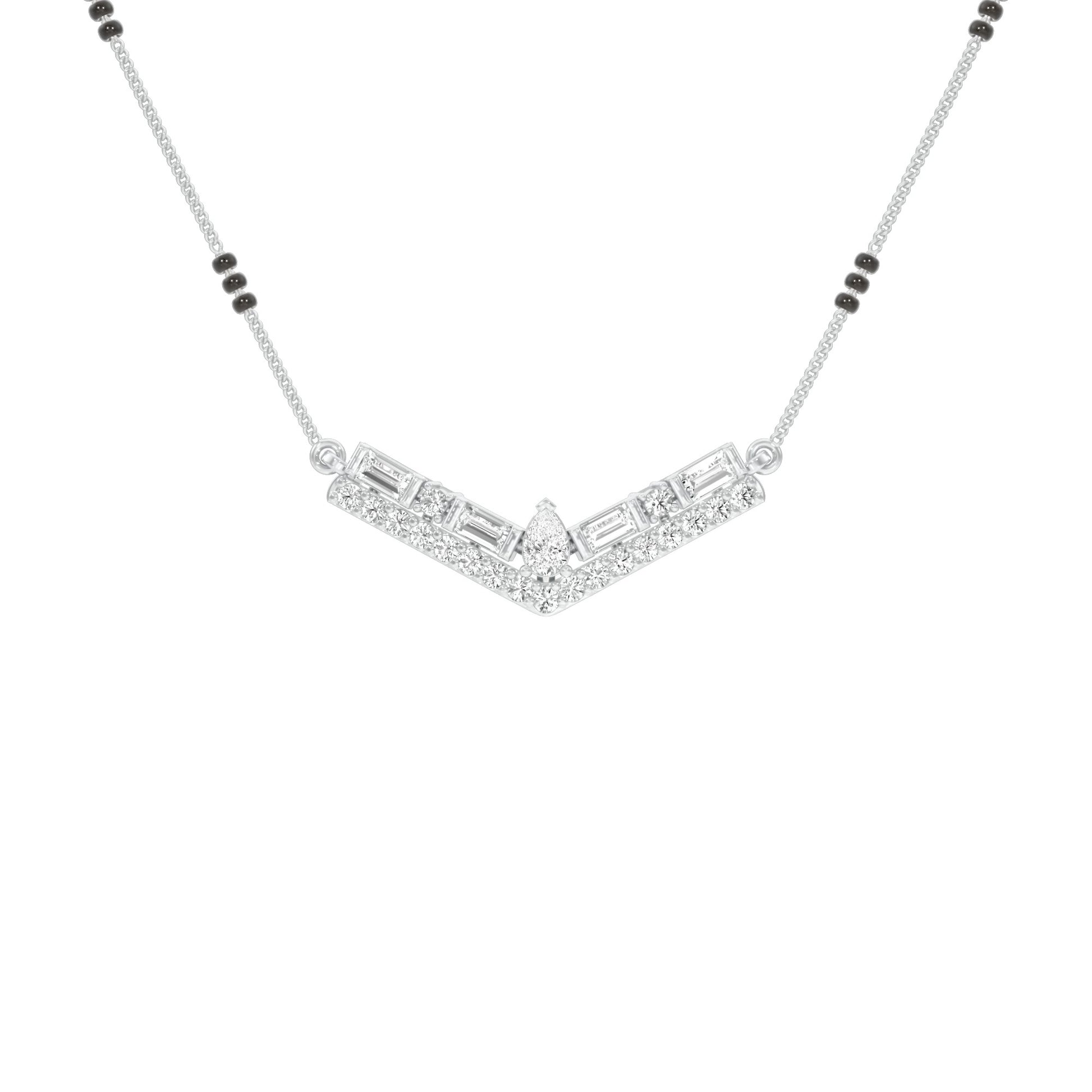 Modern Baugette V-Shaped Diamond Mangalsutra 9 KT / White Gold
