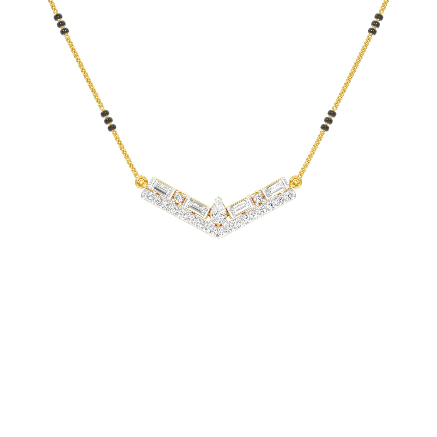 Modern Baugette V-Shaped Diamond Mangalsutra 9 KT / Yellow Gold