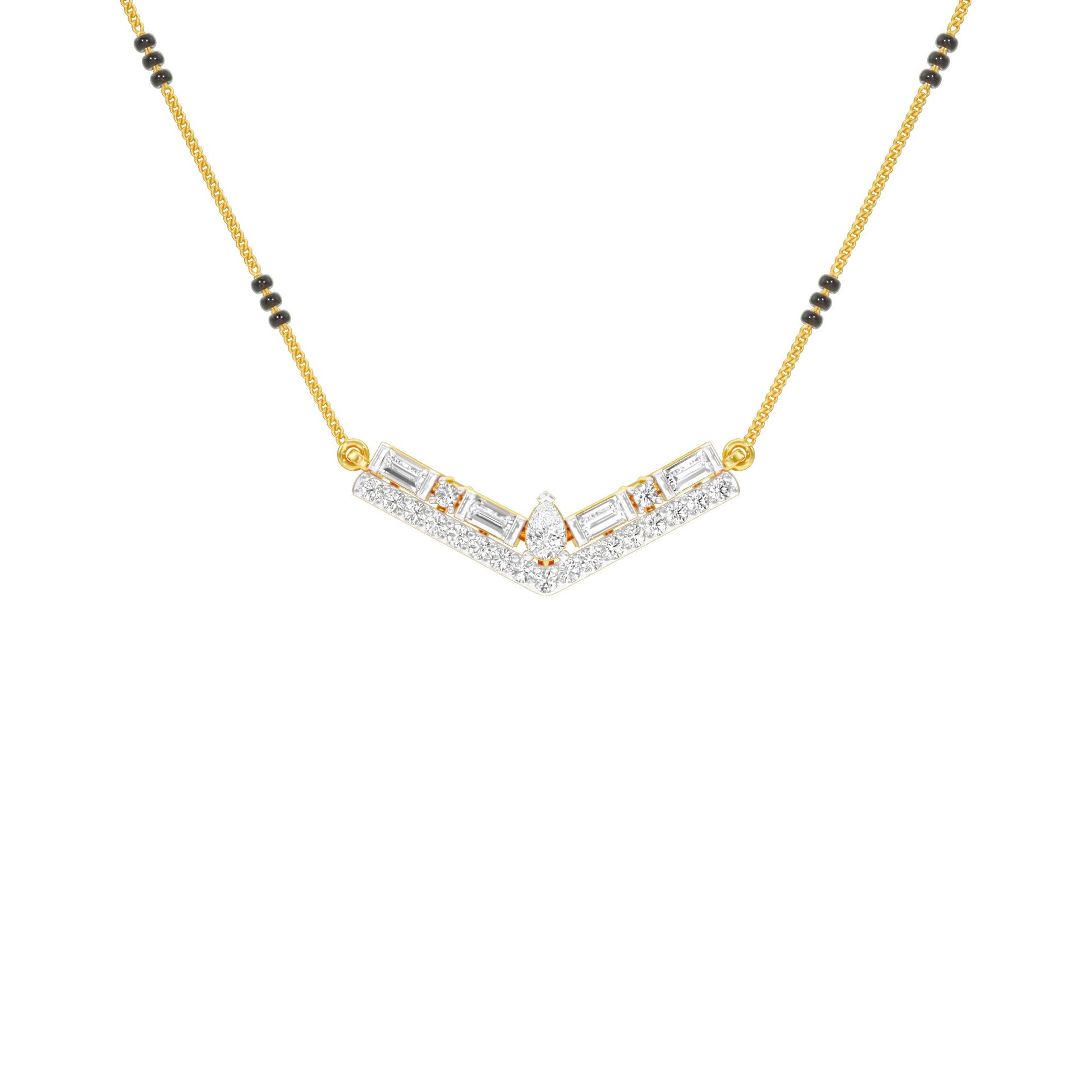 Modern Baugette V-Shaped Diamond Mangalsutra 9 KT / Yellow Gold