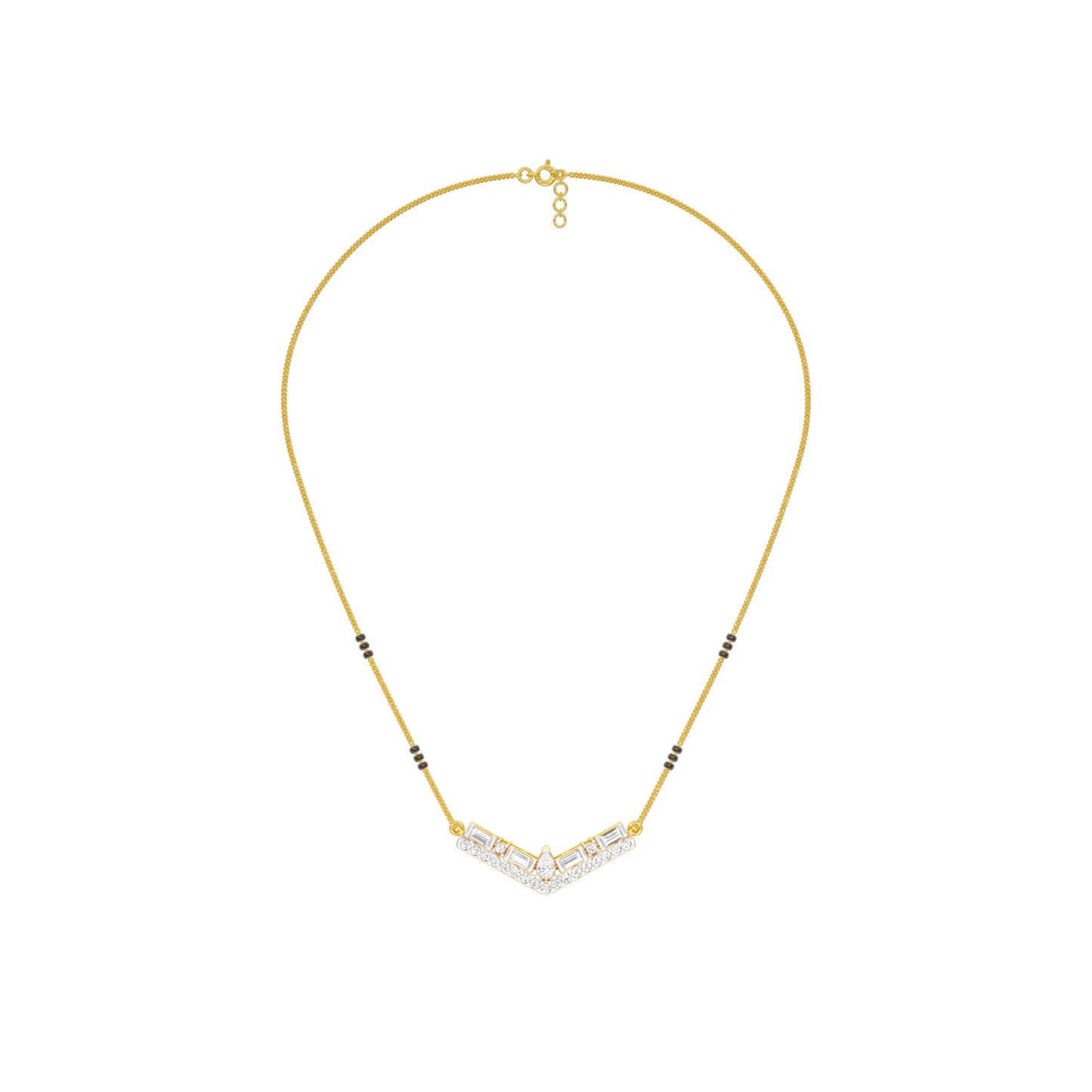 Modern Baugette V-Shaped Diamond Mangalsutra 9 KT / Yellow Gold