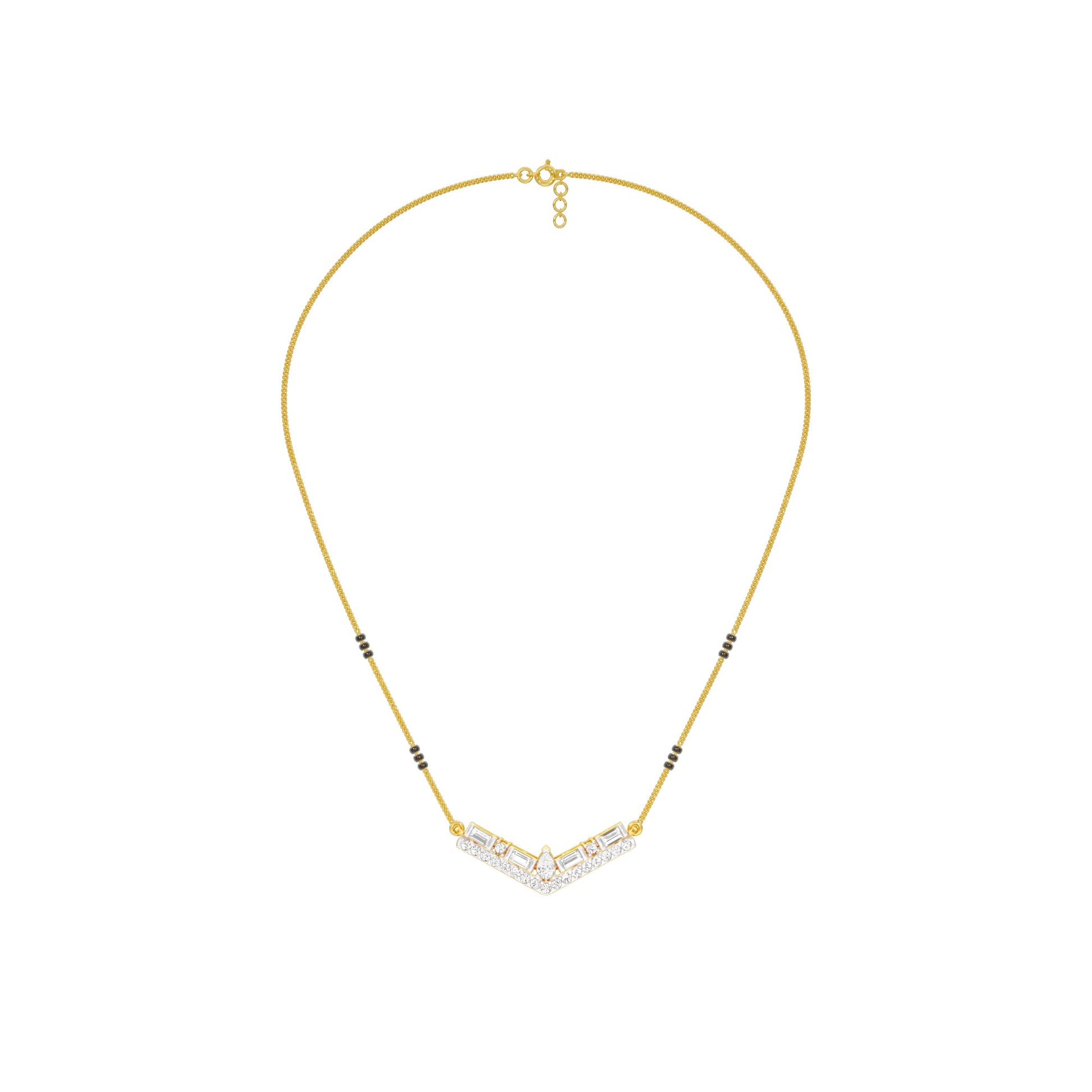 Modern Baugette V-Shaped Diamond Mangalsutra 9 KT / Yellow Gold
