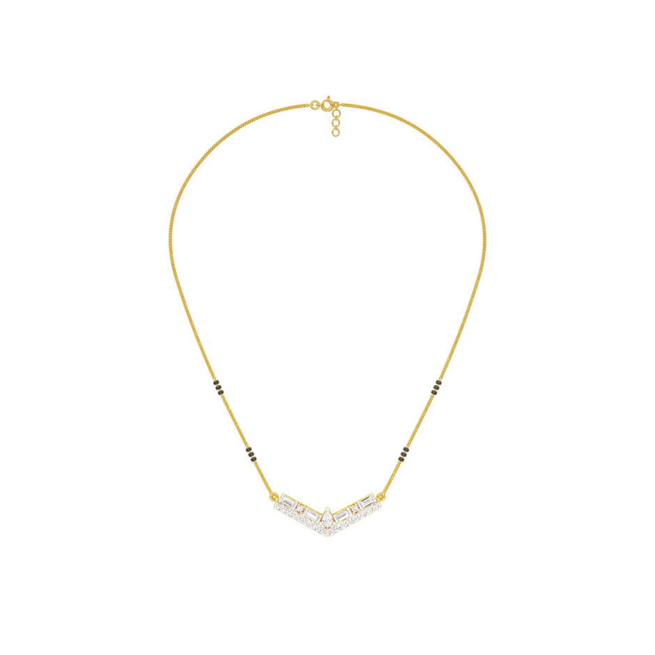 Modern Baugette V-Shaped Diamond Mangalsutra 9 KT / Yellow Gold