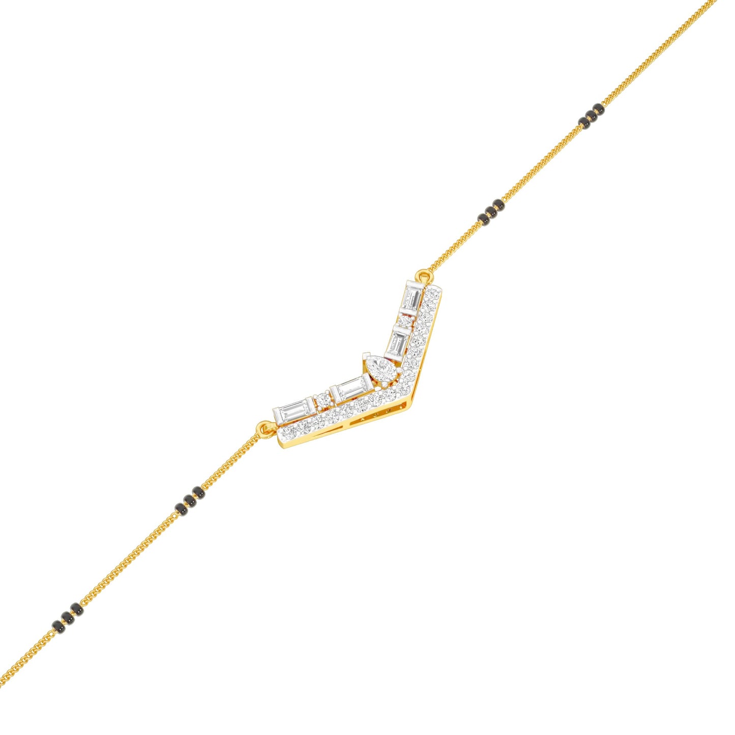 Modern Baugette V-Shaped Diamond Mangalsutra 9 KT / Yellow Gold