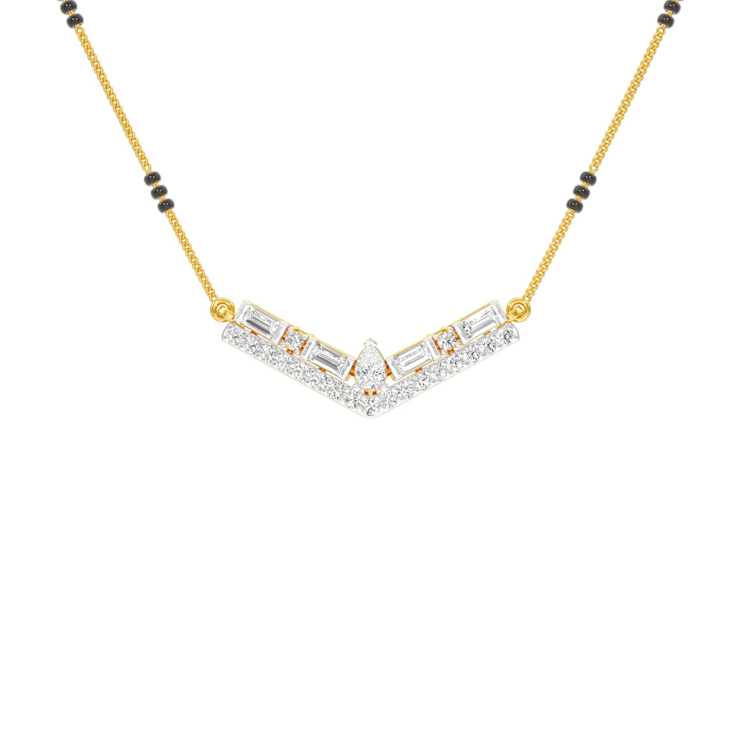 Modern Baugette V-Shaped Diamond Mangalsutra 9 KT / Yellow Gold