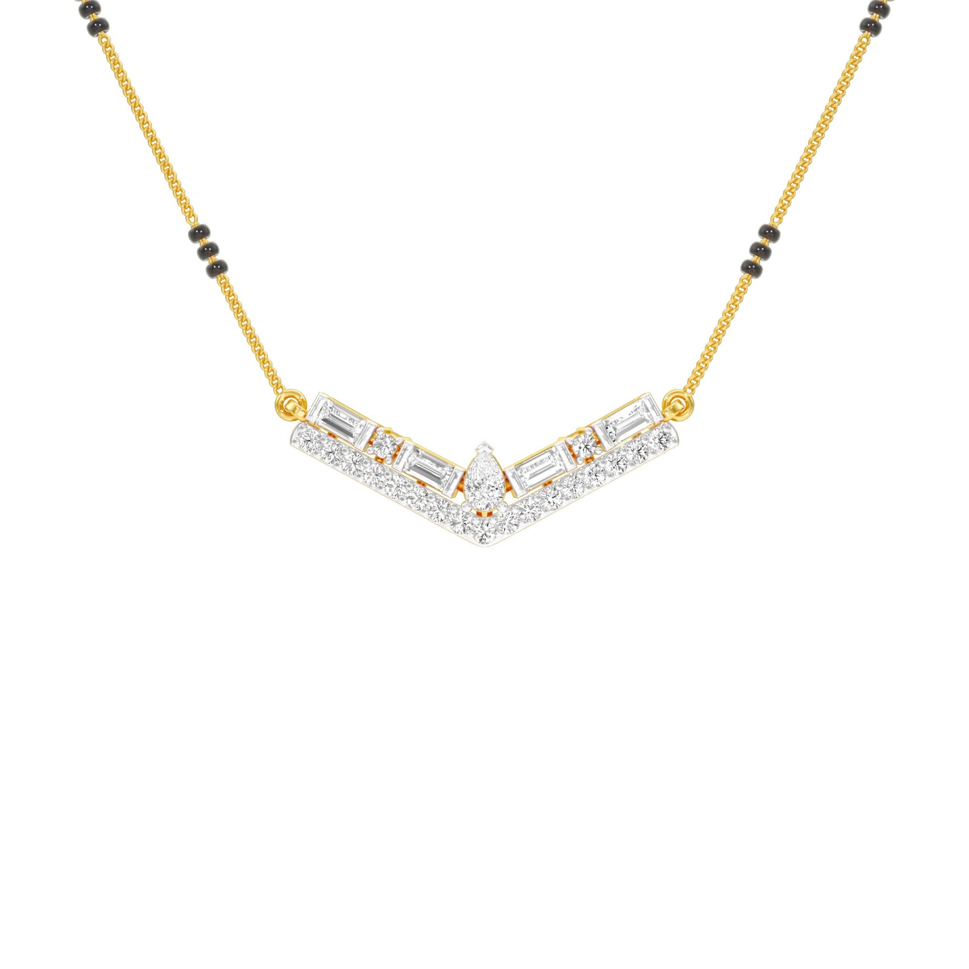 Modern Baugette V-Shaped Diamond Mangalsutra 9 KT / Yellow Gold