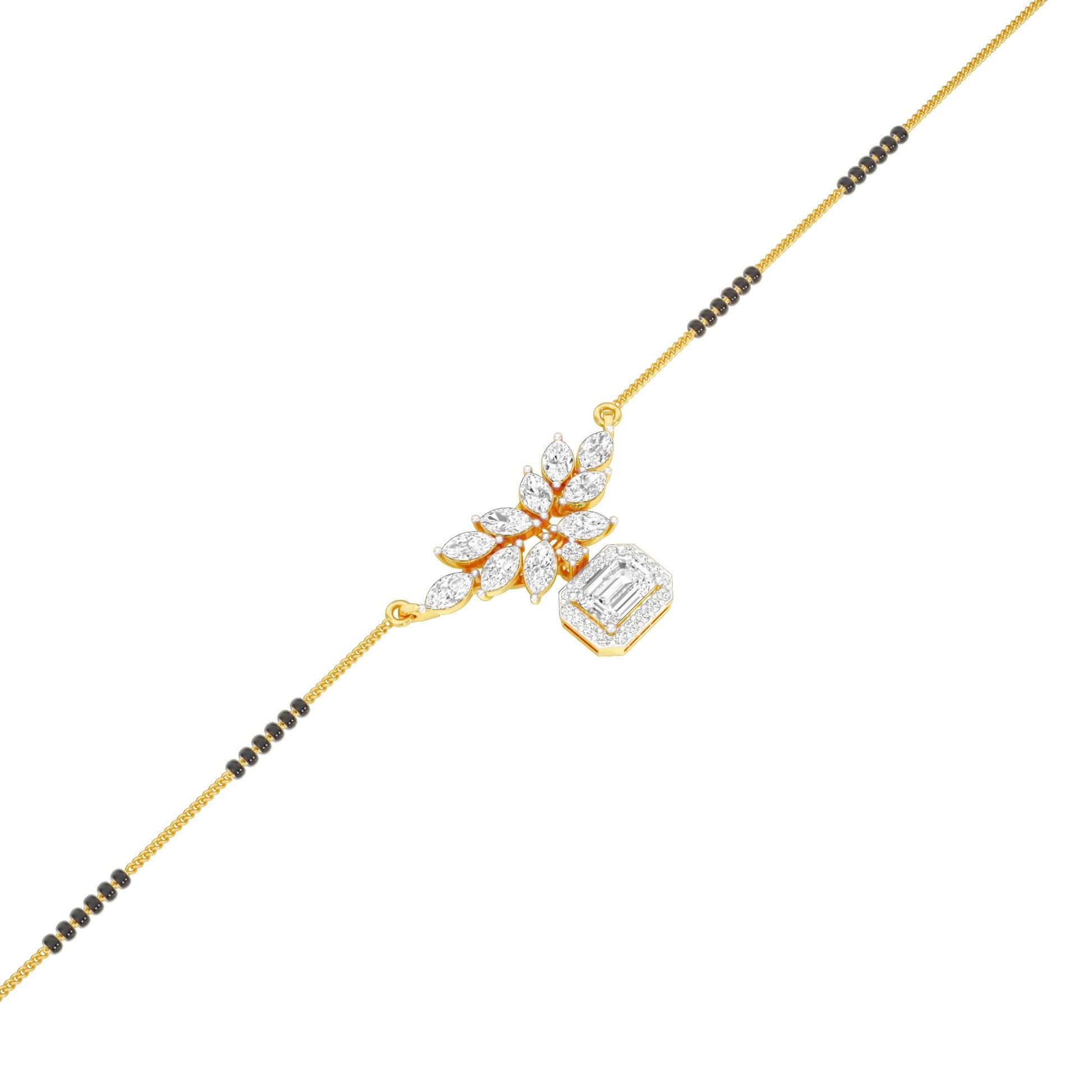 Modern Floral Diamond Mangalsutra 9 KT / Yellow Gold