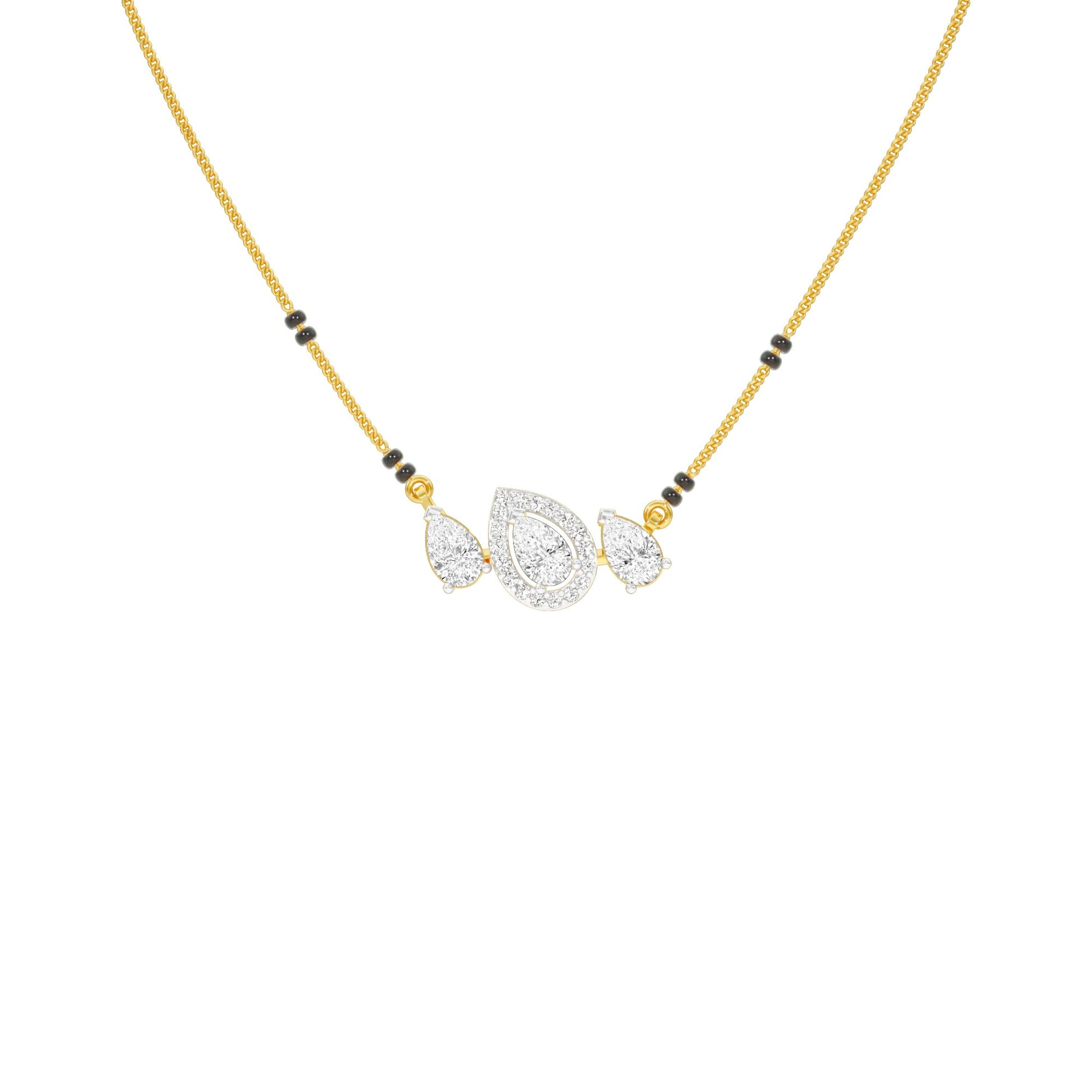 Teardrop Motif Diamond Mangalsutra 9 KT / Yellow Gold