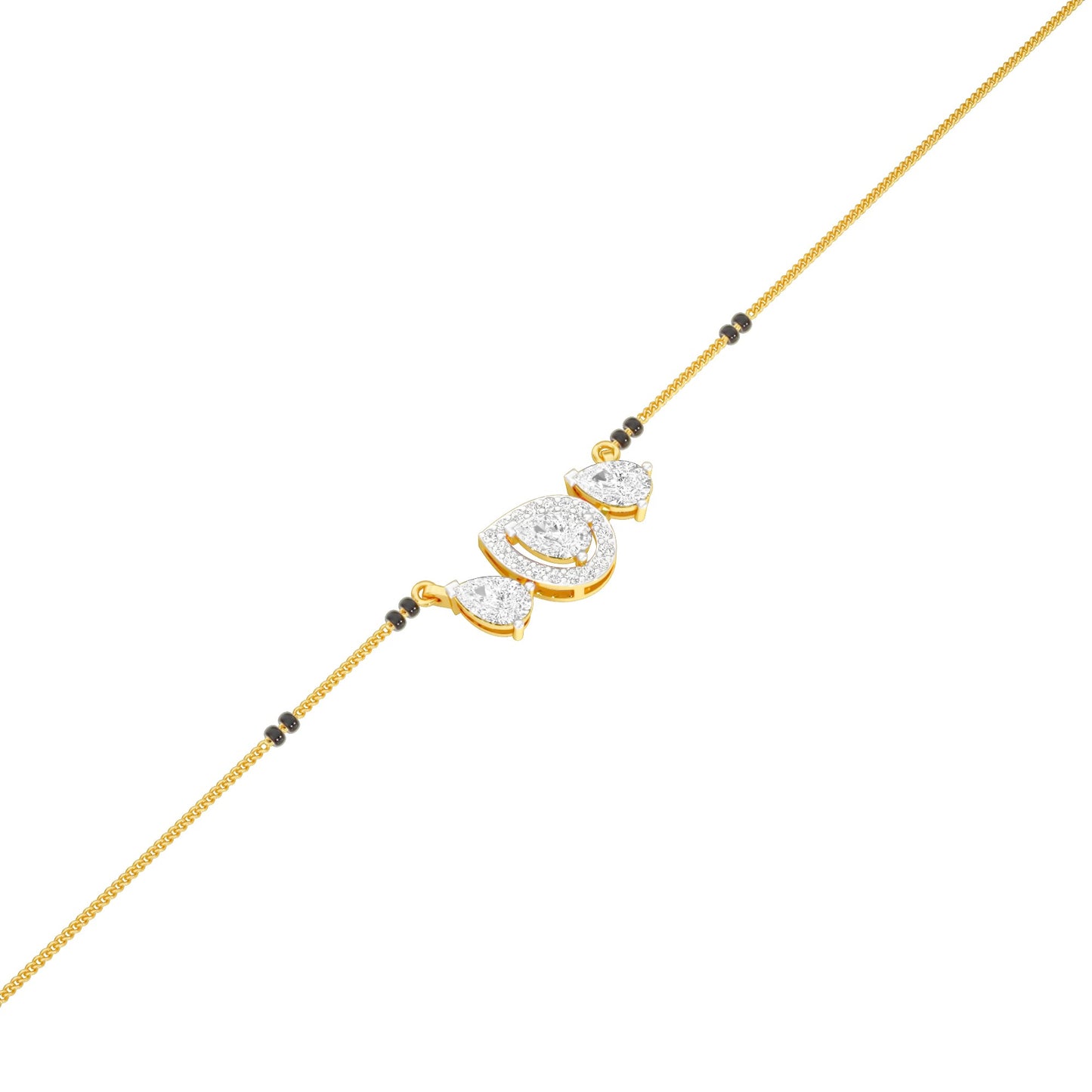 Teardrop Motif Diamond Mangalsutra 9 KT / Yellow Gold