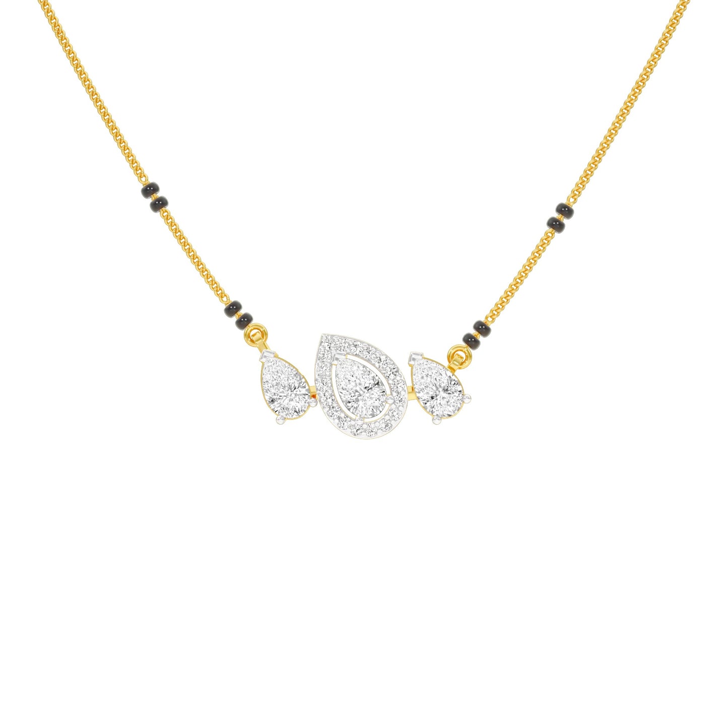 Teardrop Motif Diamond Mangalsutra 9 KT / Yellow Gold
