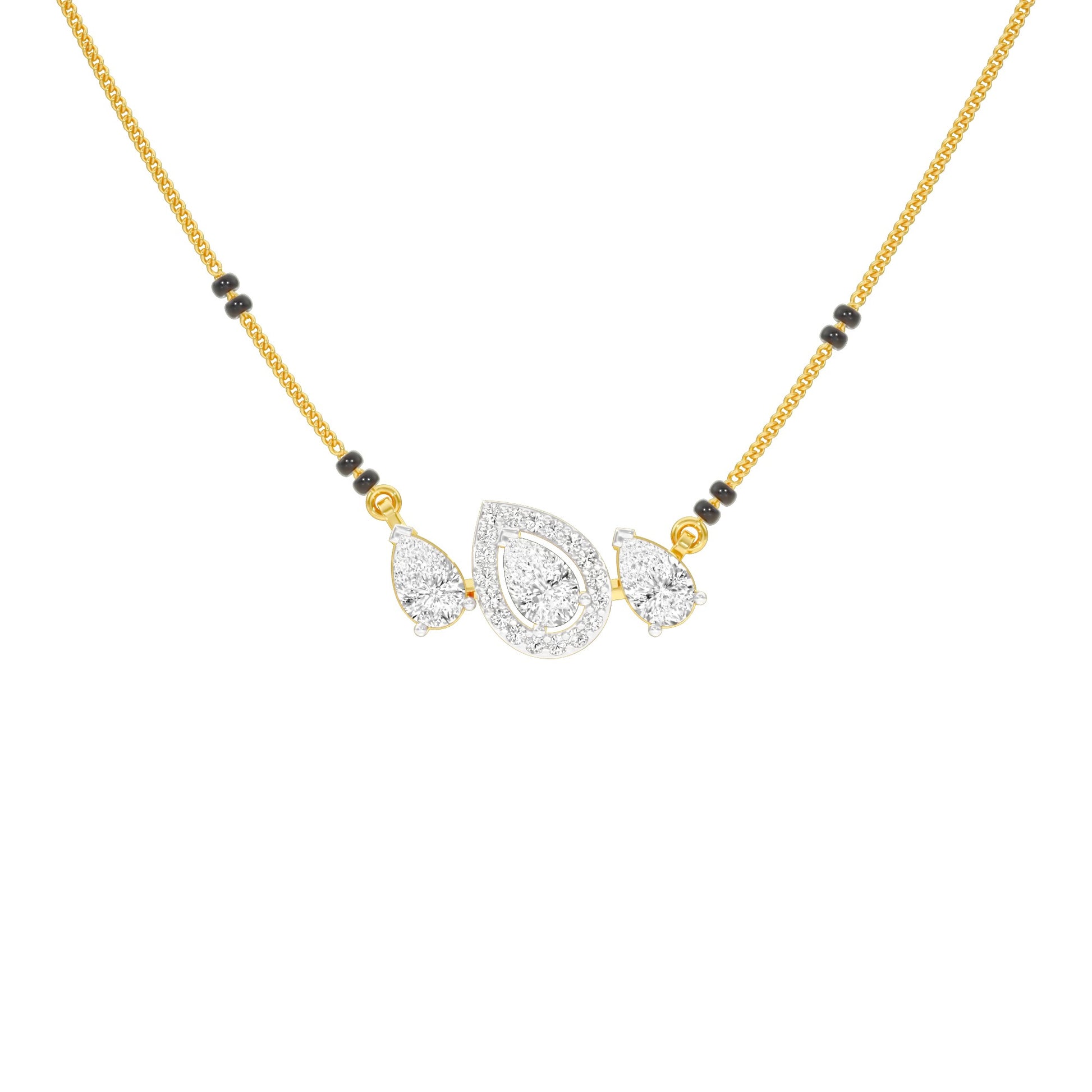 Teardrop Motif Diamond Mangalsutra 9 KT / Yellow Gold