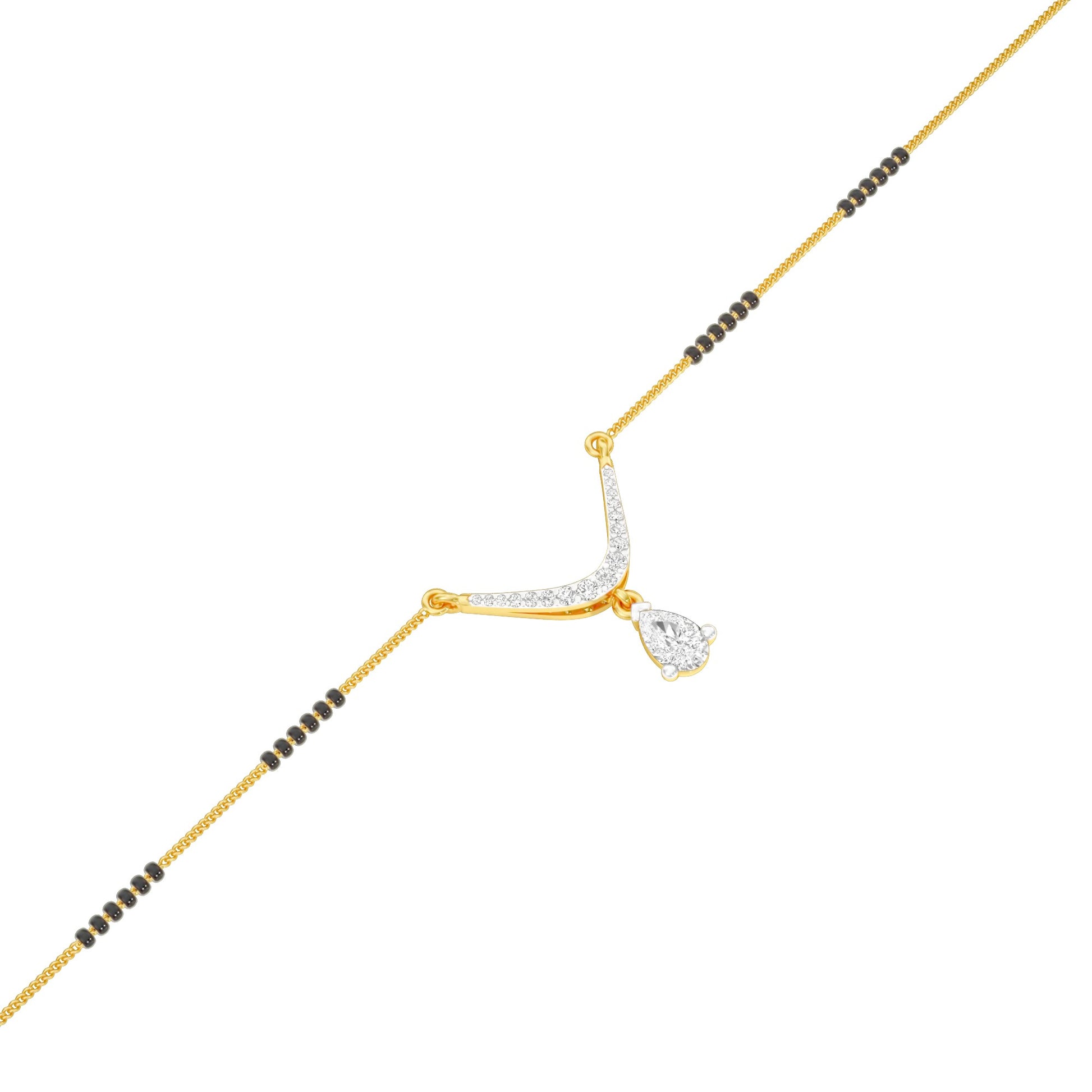 U-Shaped Pear Drop Diamond Mangalsutra 9 KT / Yellow Gold