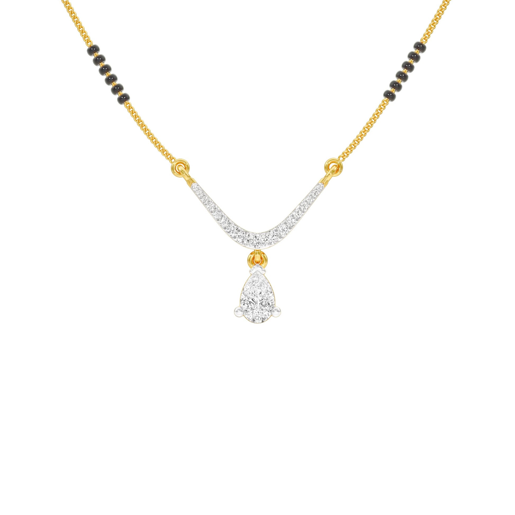 U-Shaped Pear Drop Diamond Mangalsutra 9 KT / Yellow Gold