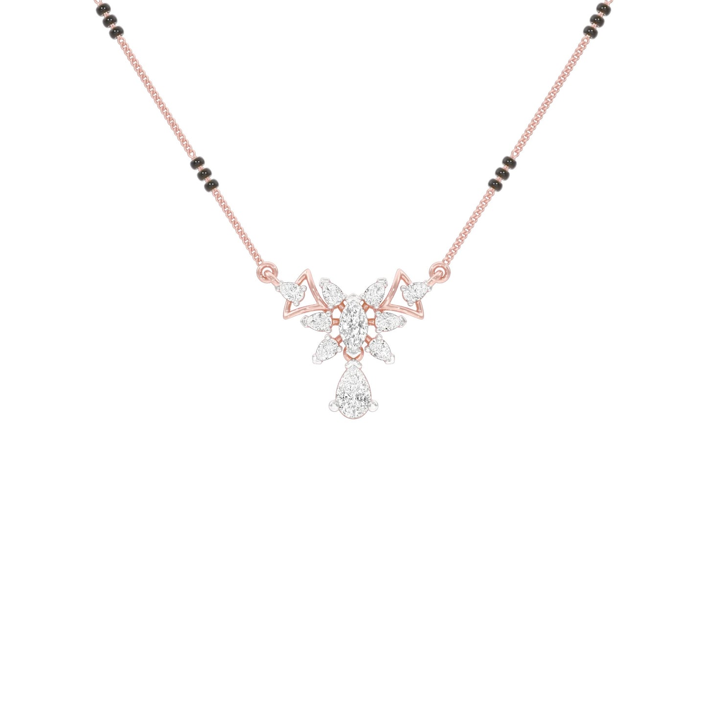 Glided Orchid Motif Diamond Mangalsutra 9 KT / Rose Gold
