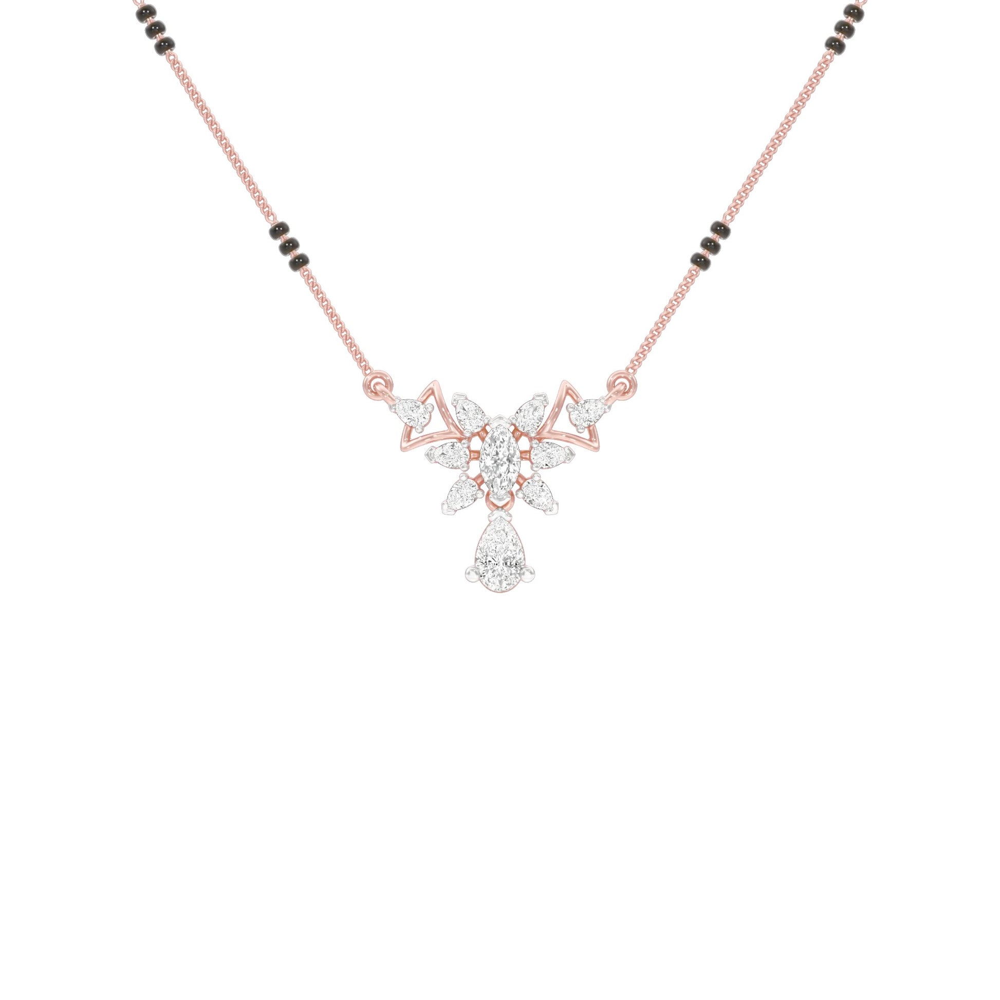 Glided Orchid Motif Diamond Mangalsutra 9 KT / Rose Gold