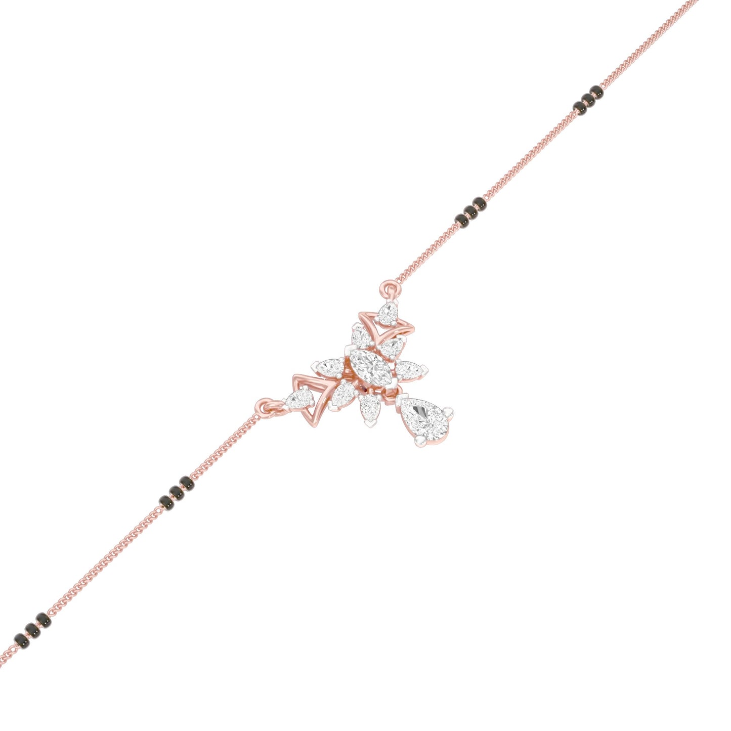 Glided Orchid Motif Diamond Mangalsutra 9 KT / Rose Gold