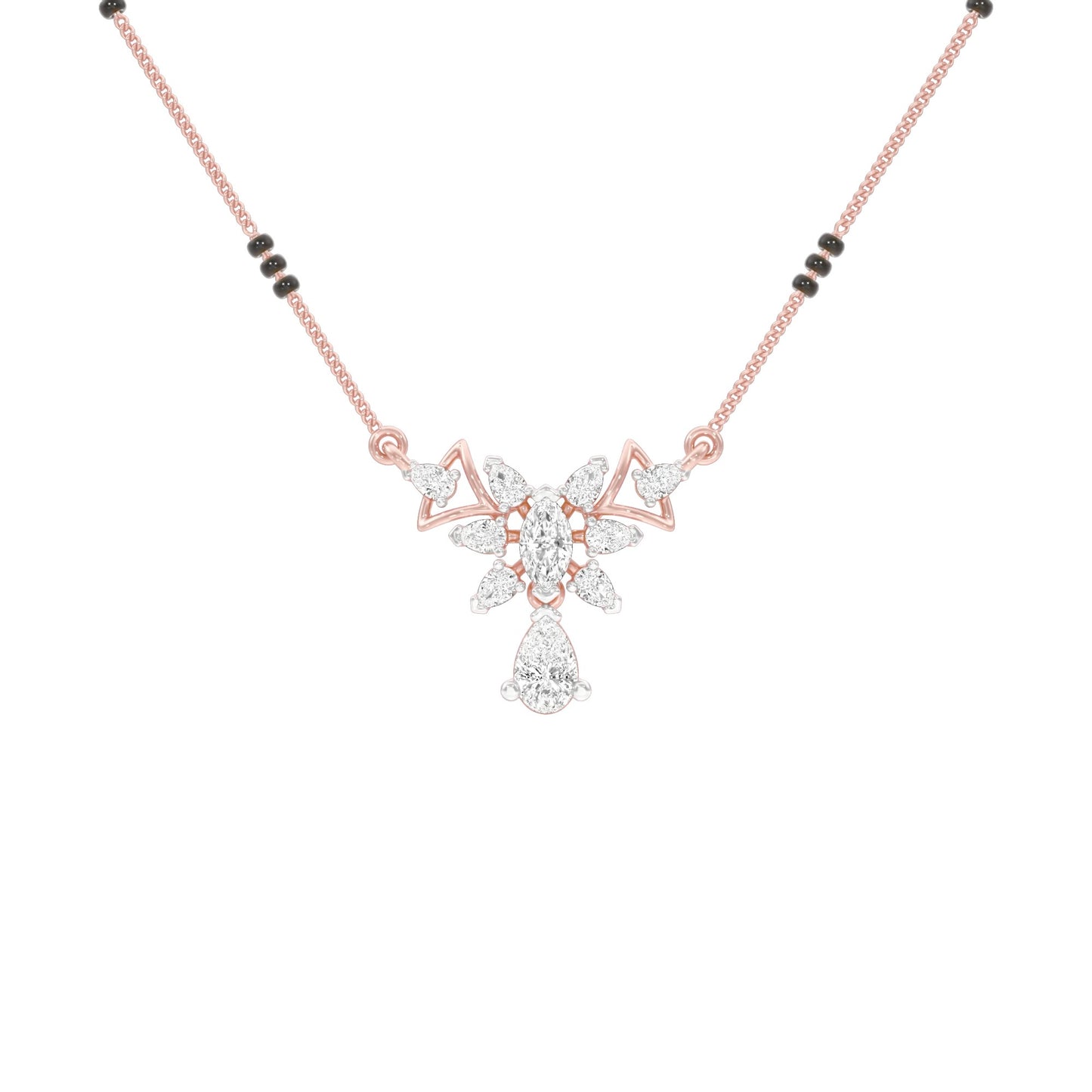 Glided Orchid Motif Diamond Mangalsutra 9 KT / Rose Gold