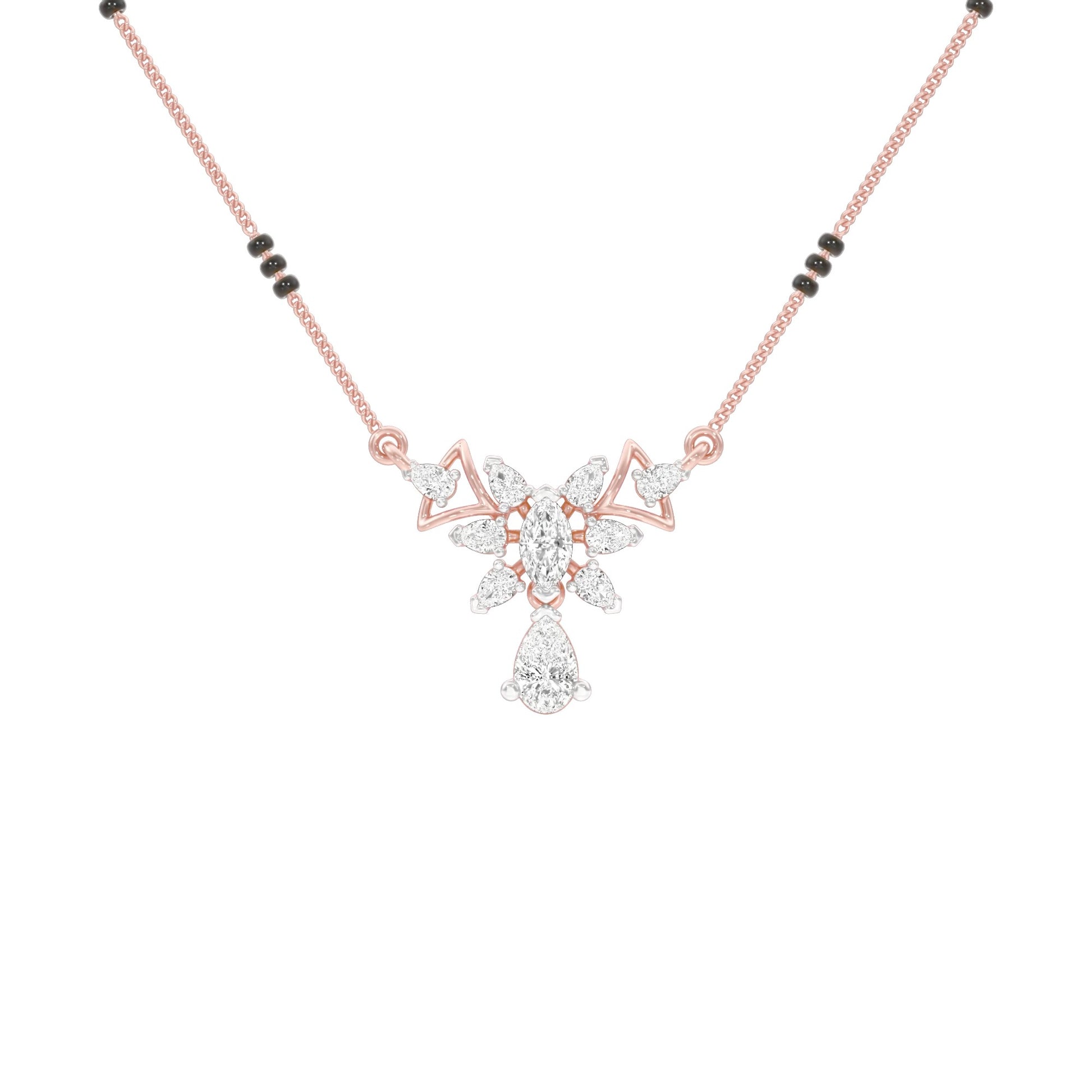 Glided Orchid Motif Diamond Mangalsutra 9 KT / Rose Gold