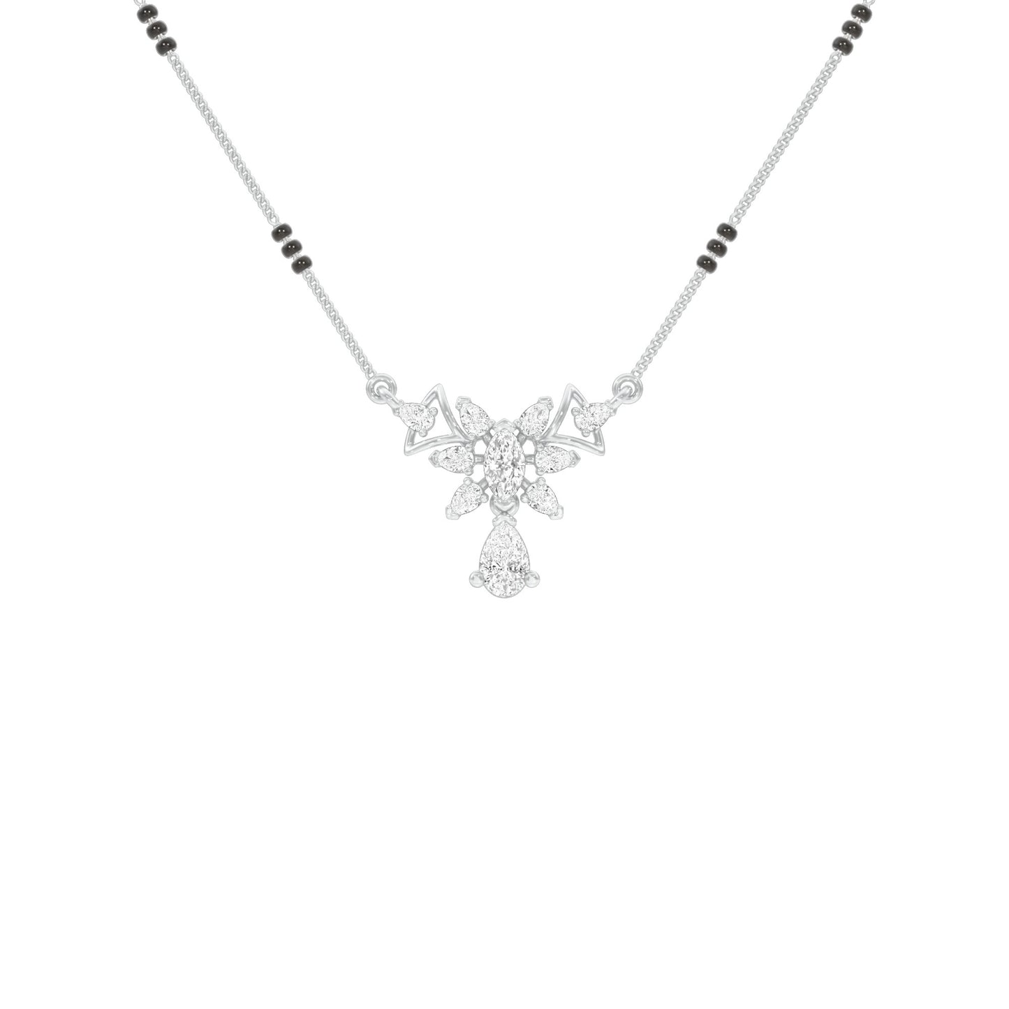 Glided Orchid Motif Diamond Mangalsutra 9 KT / White Gold