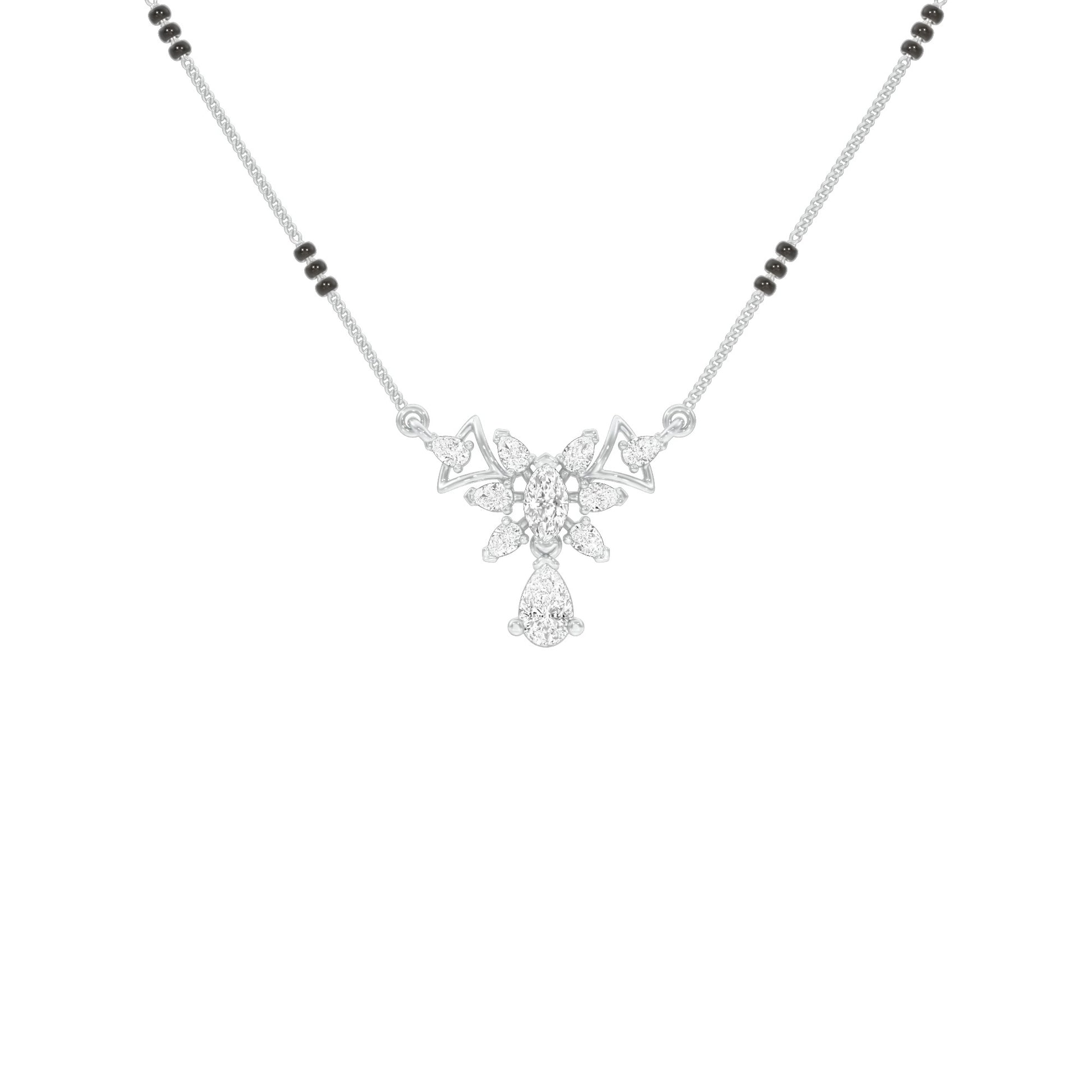 Glided Orchid Motif Diamond Mangalsutra 9 KT / White Gold
