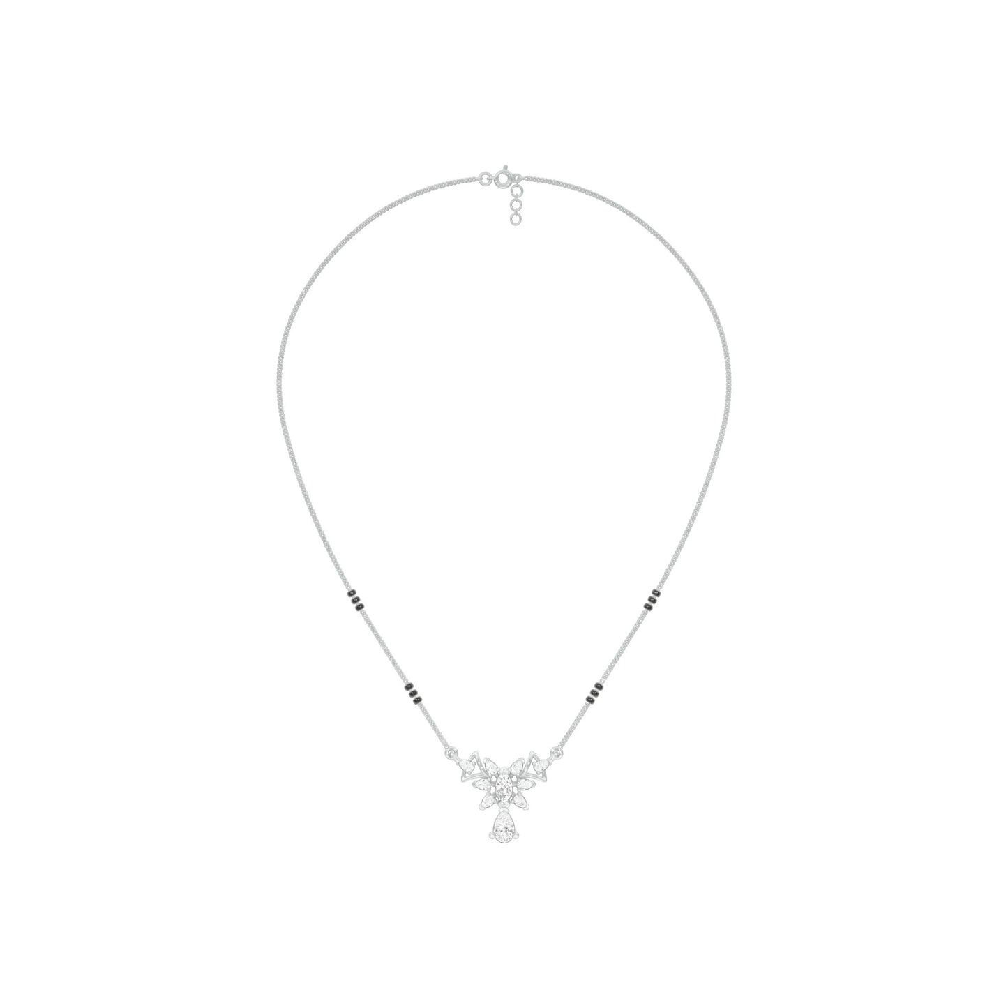 Glided Orchid Motif Diamond Mangalsutra 9 KT / White Gold