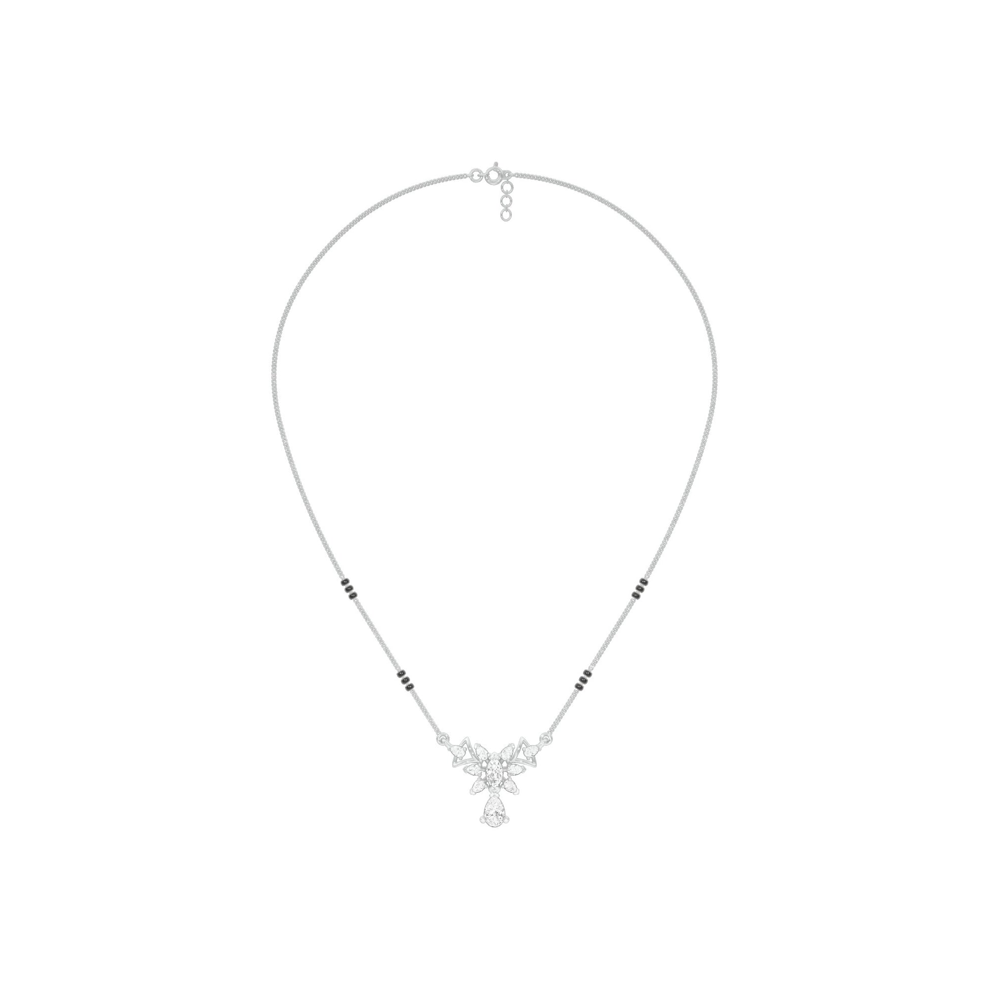 Glided Orchid Motif Diamond Mangalsutra 9 KT / White Gold