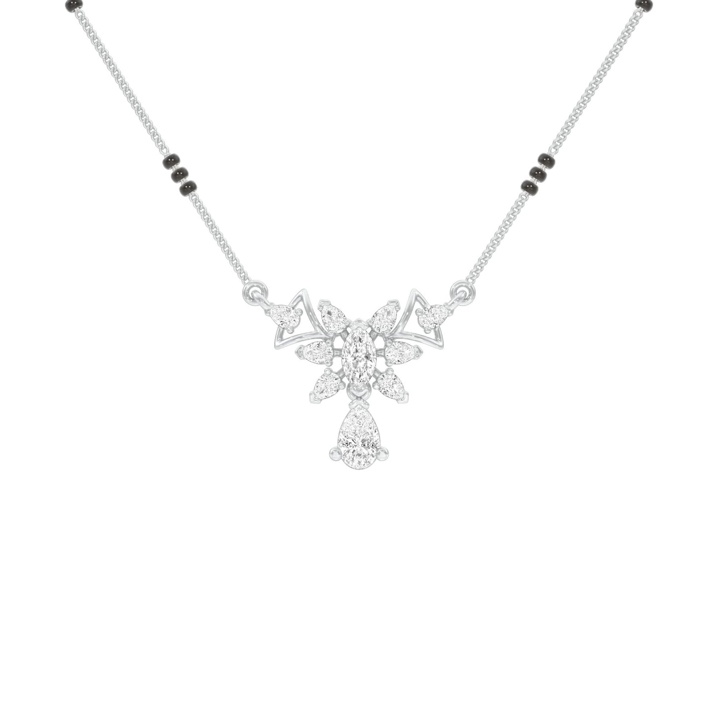 Glided Orchid Motif Diamond Mangalsutra 9 KT / White Gold