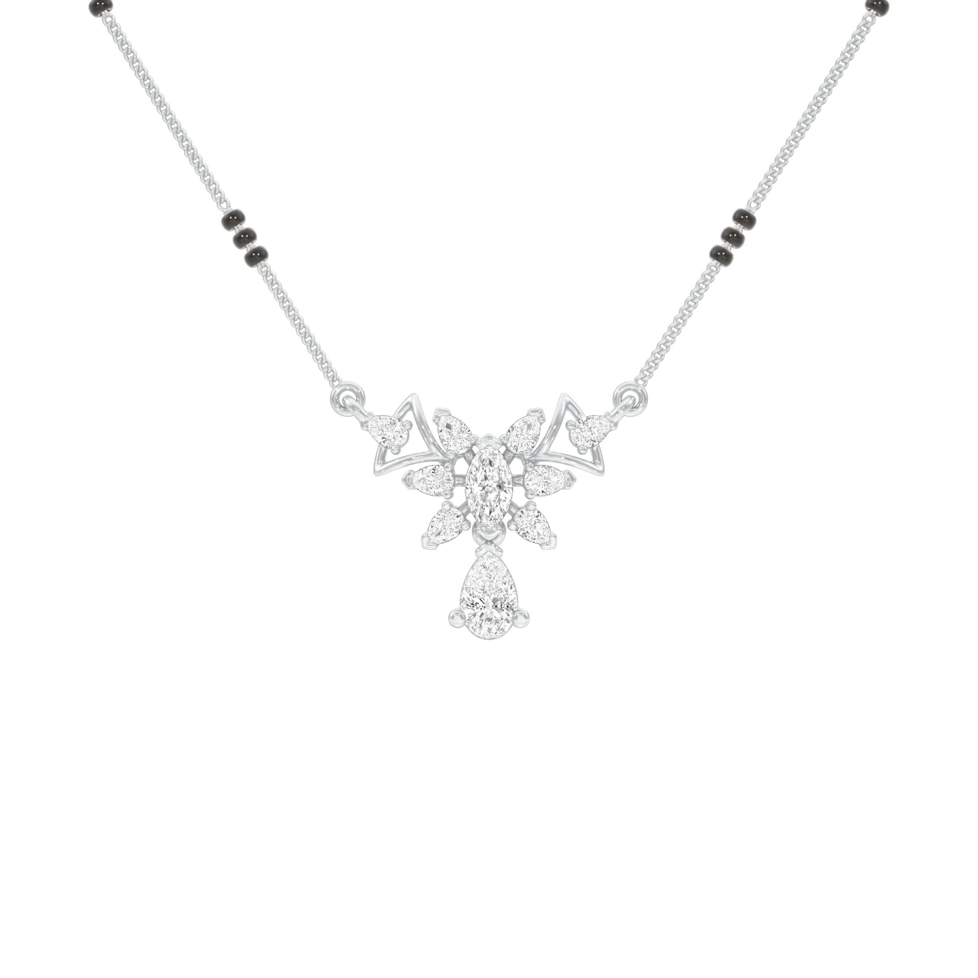 Glided Orchid Motif Diamond Mangalsutra 9 KT / White Gold