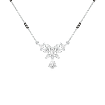 Glided Orchid Motif Diamond Mangalsutra 9 KT / White Gold