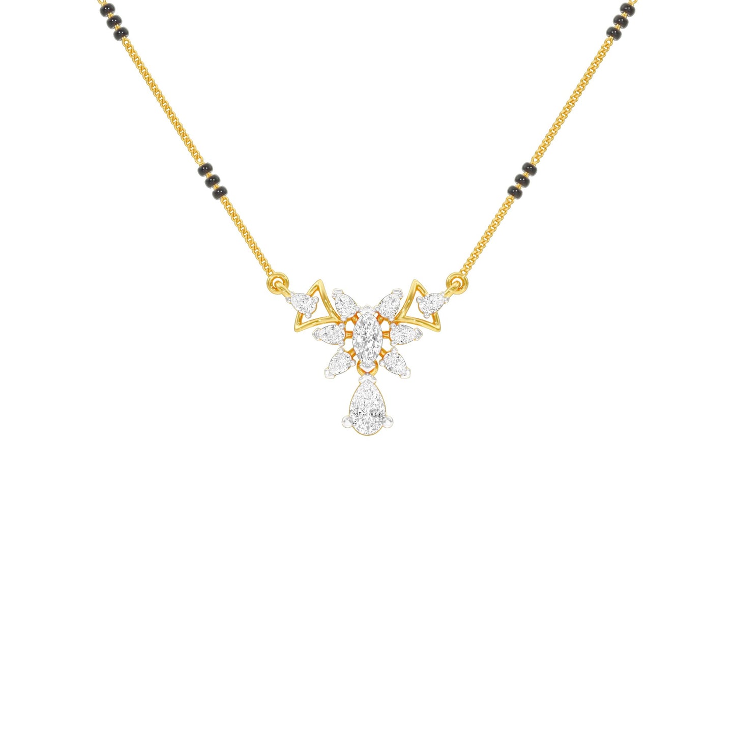 Glided Orchid Motif Diamond Mangalsutra 9 KT / Yellow Gold