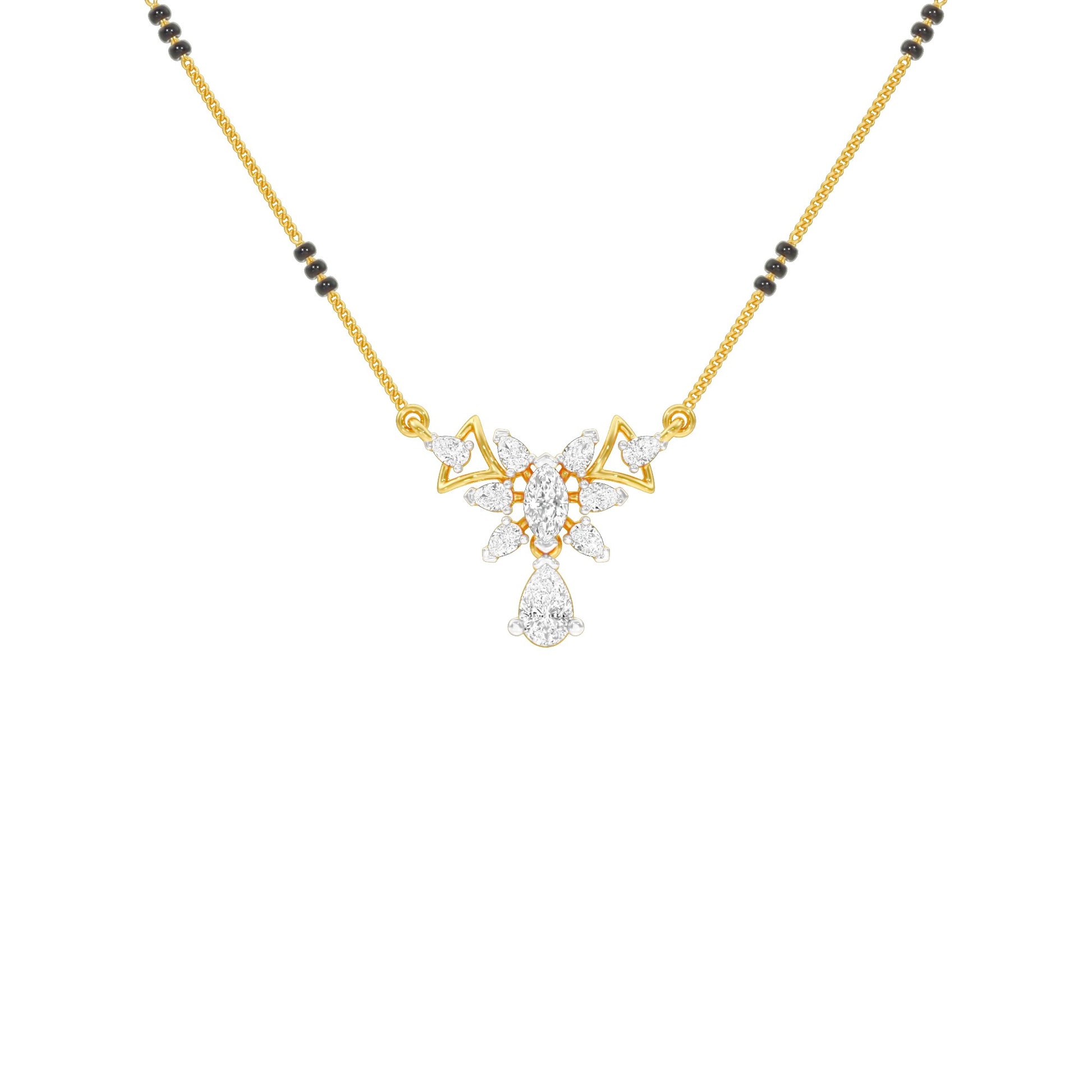 Glided Orchid Motif Diamond Mangalsutra 9 KT / Yellow Gold