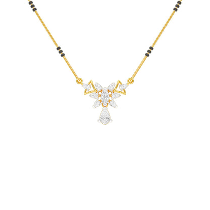 Glided Orchid Motif Diamond Mangalsutra 9 KT / Yellow Gold