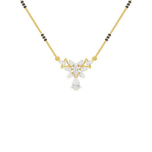 Glided Orchid Motif Diamond Mangalsutra 9 KT / Yellow Gold