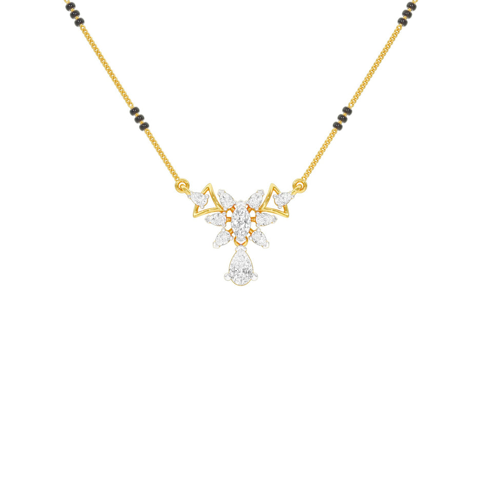 Glided Orchid Motif Diamond Mangalsutra 9 KT / Yellow Gold