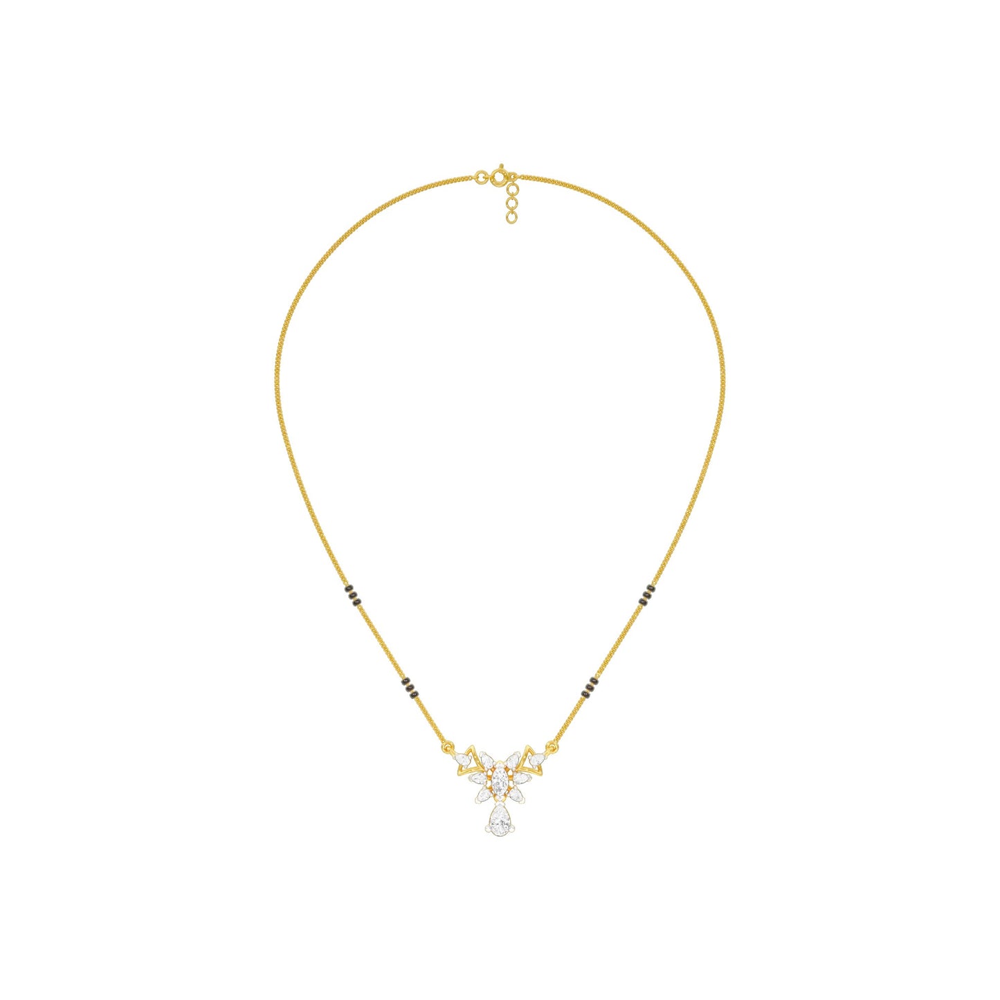 Glided Orchid Motif Diamond Mangalsutra 9 KT / Yellow Gold