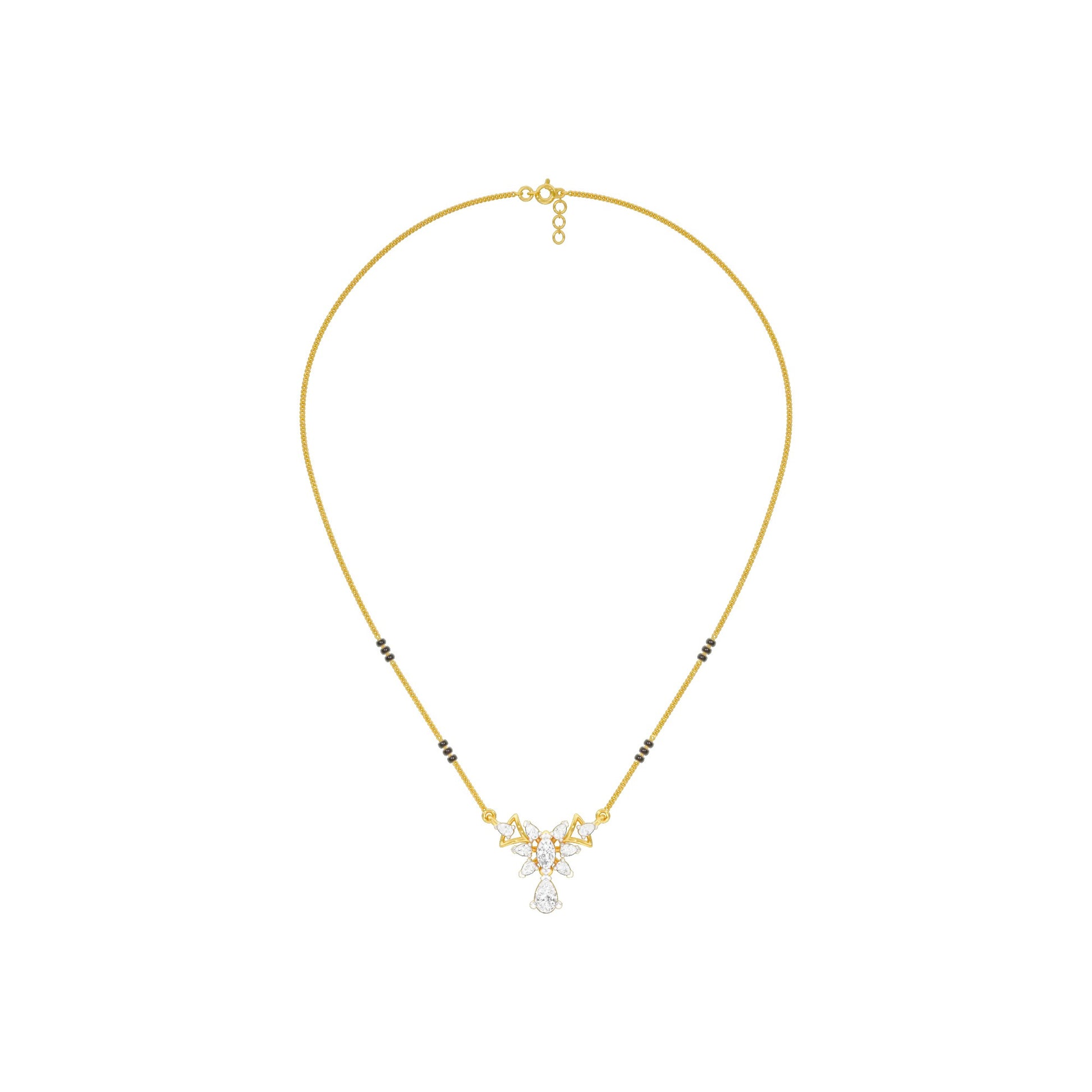 Glided Orchid Motif Diamond Mangalsutra 9 KT / Yellow Gold