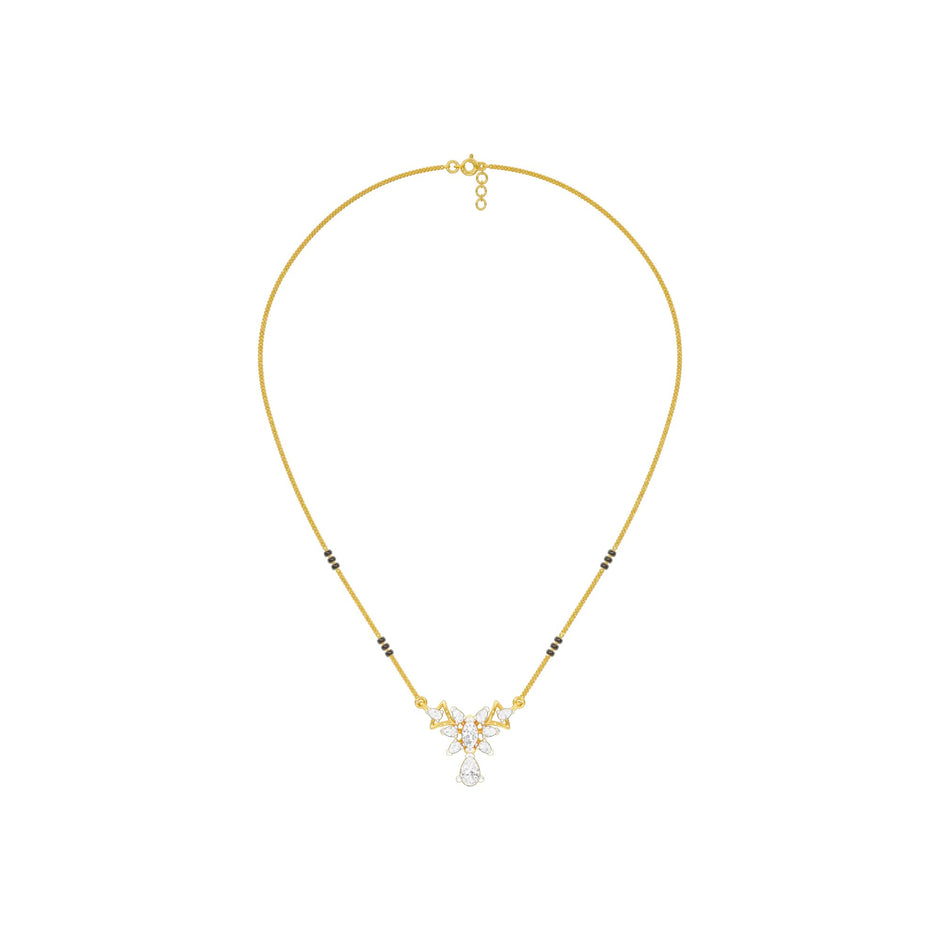 Glided Orchid Motif Diamond Mangalsutra 9 KT / Yellow Gold