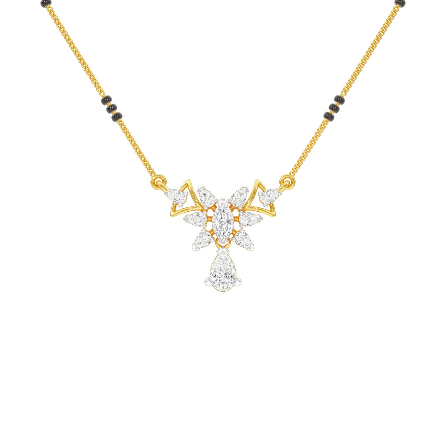 Glided Orchid Motif Diamond Mangalsutra 9 KT / Yellow Gold