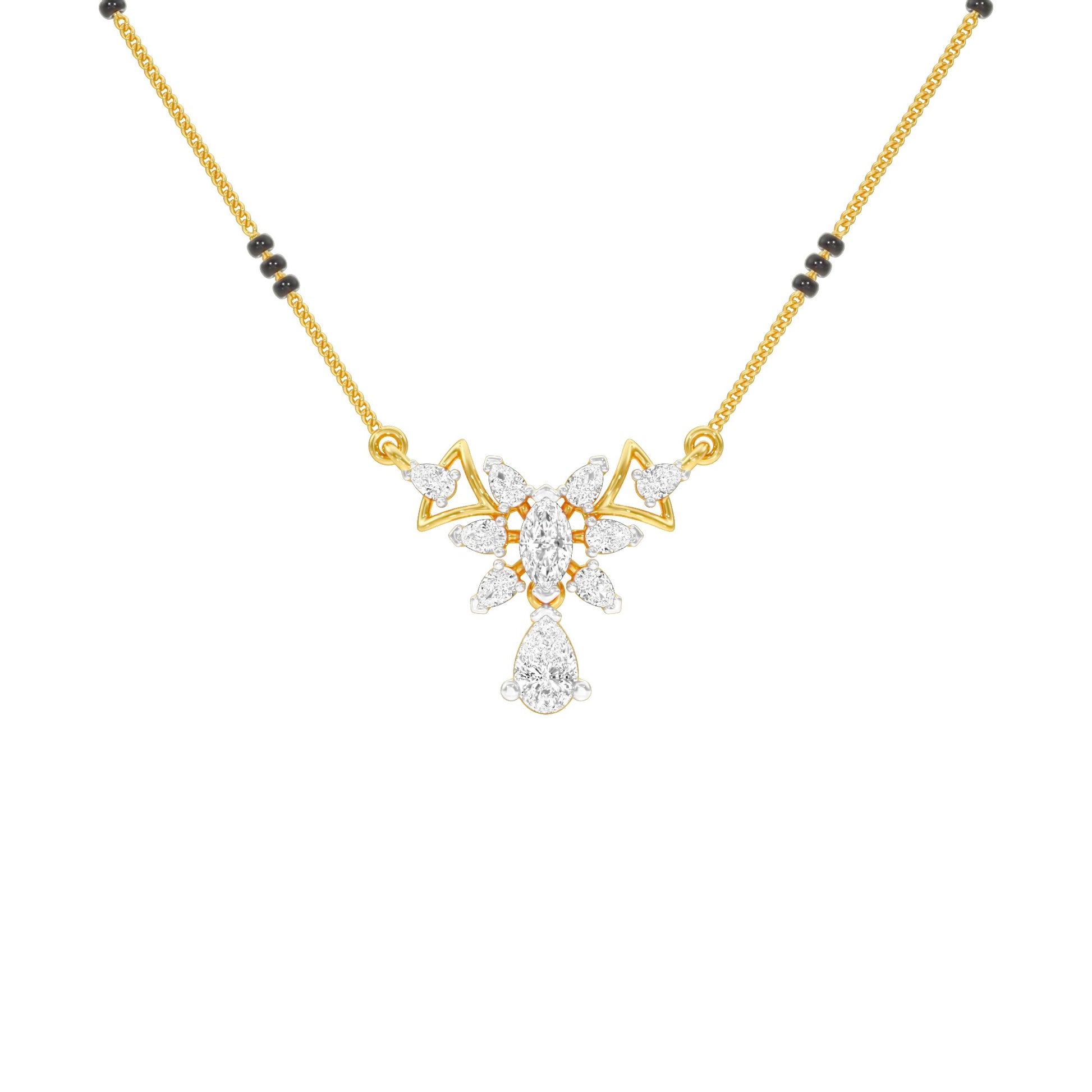 Glided Orchid Motif Diamond Mangalsutra 9 KT / Yellow Gold