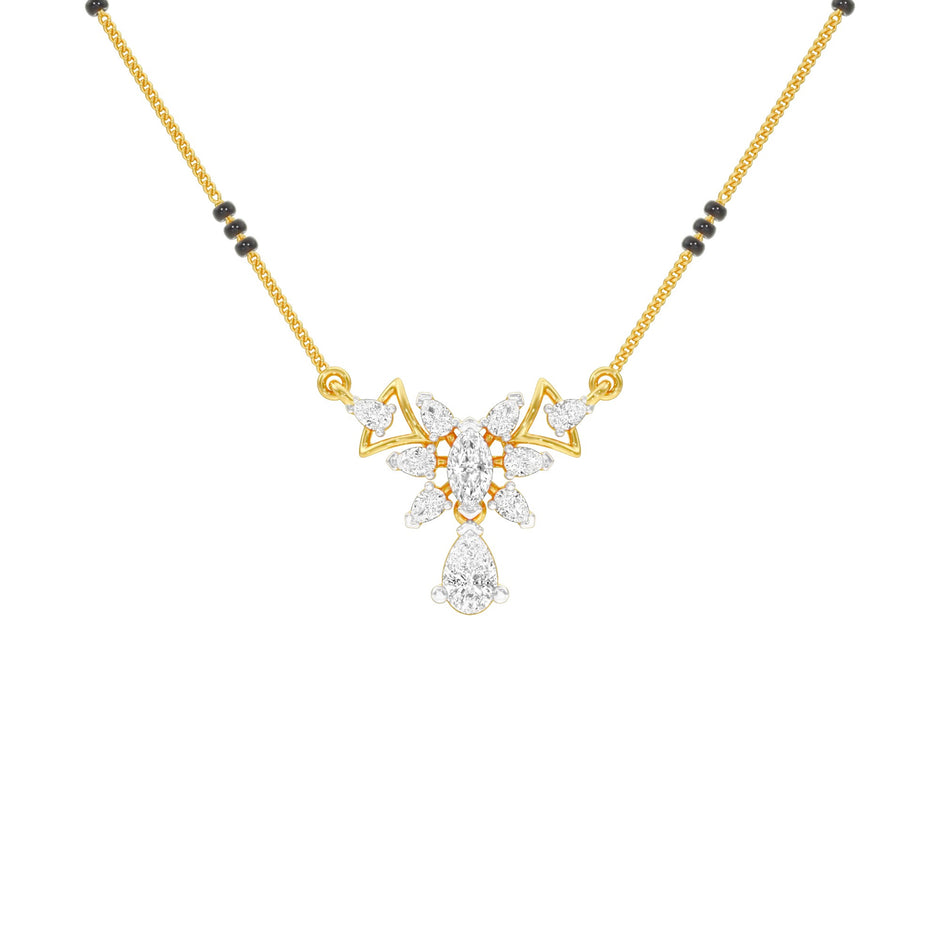 Glided Orchid Motif Diamond Mangalsutra 9 KT / Yellow Gold