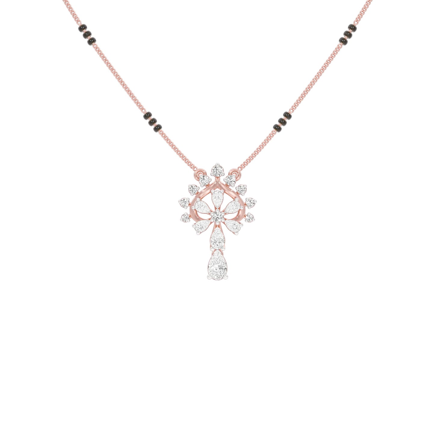 Pear Flower Drop Diamond Mangalsutra 9 KT / Rose Gold
