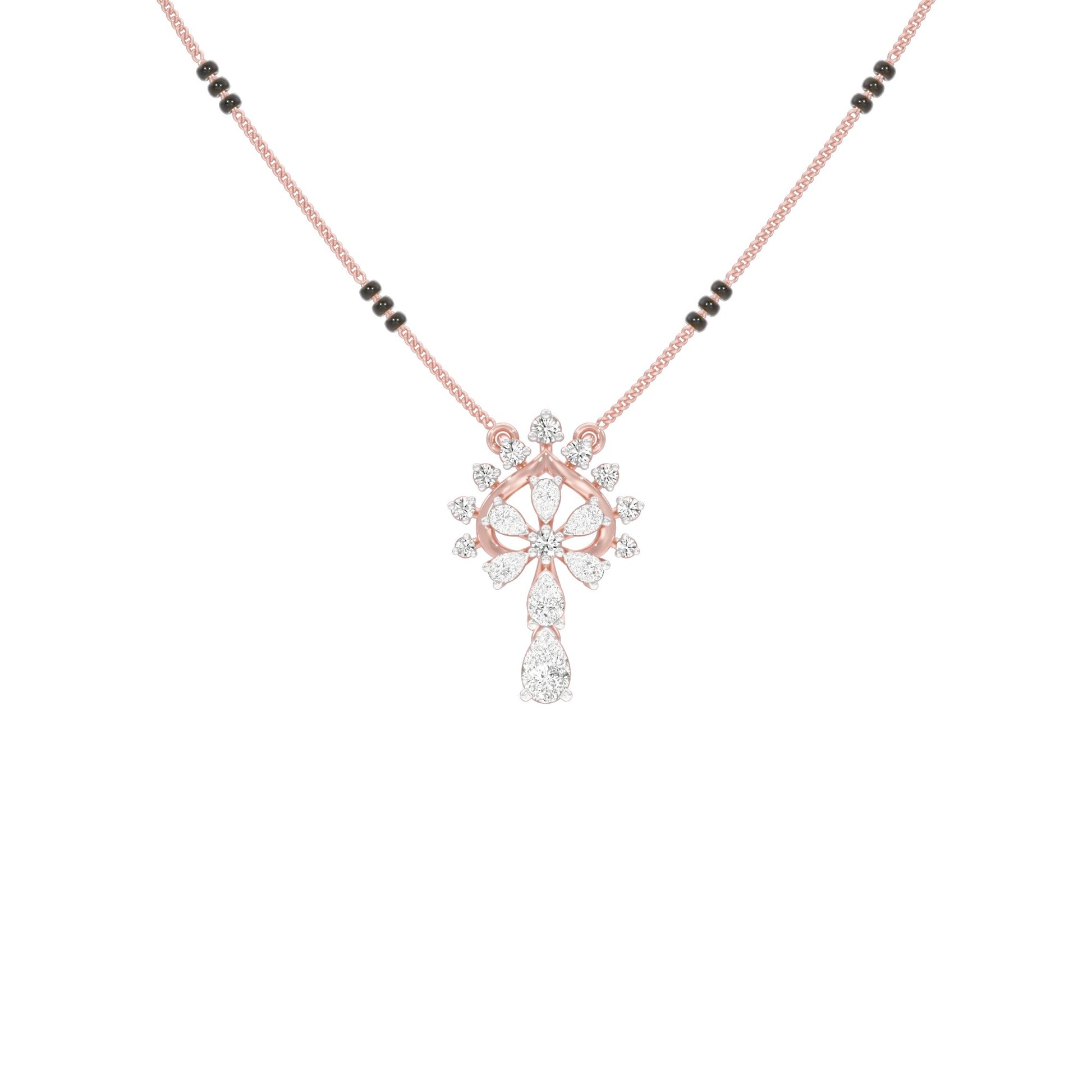 Pear Flower Drop Diamond Mangalsutra 9 KT / Rose Gold