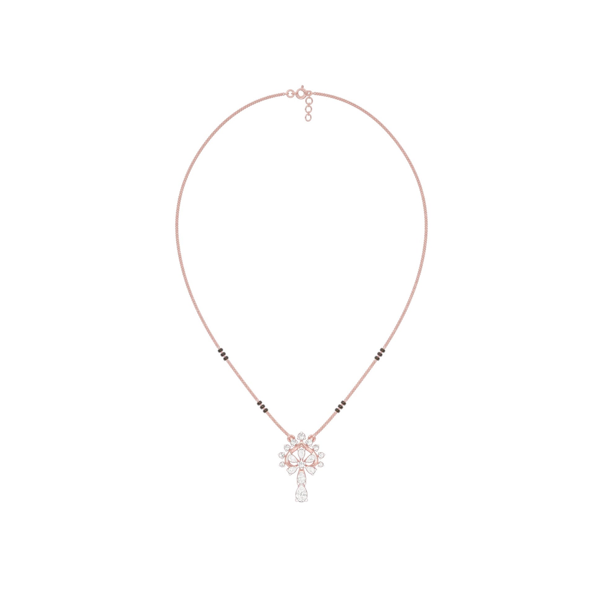 Pear Flower Drop Diamond Mangalsutra 9 KT / Rose Gold