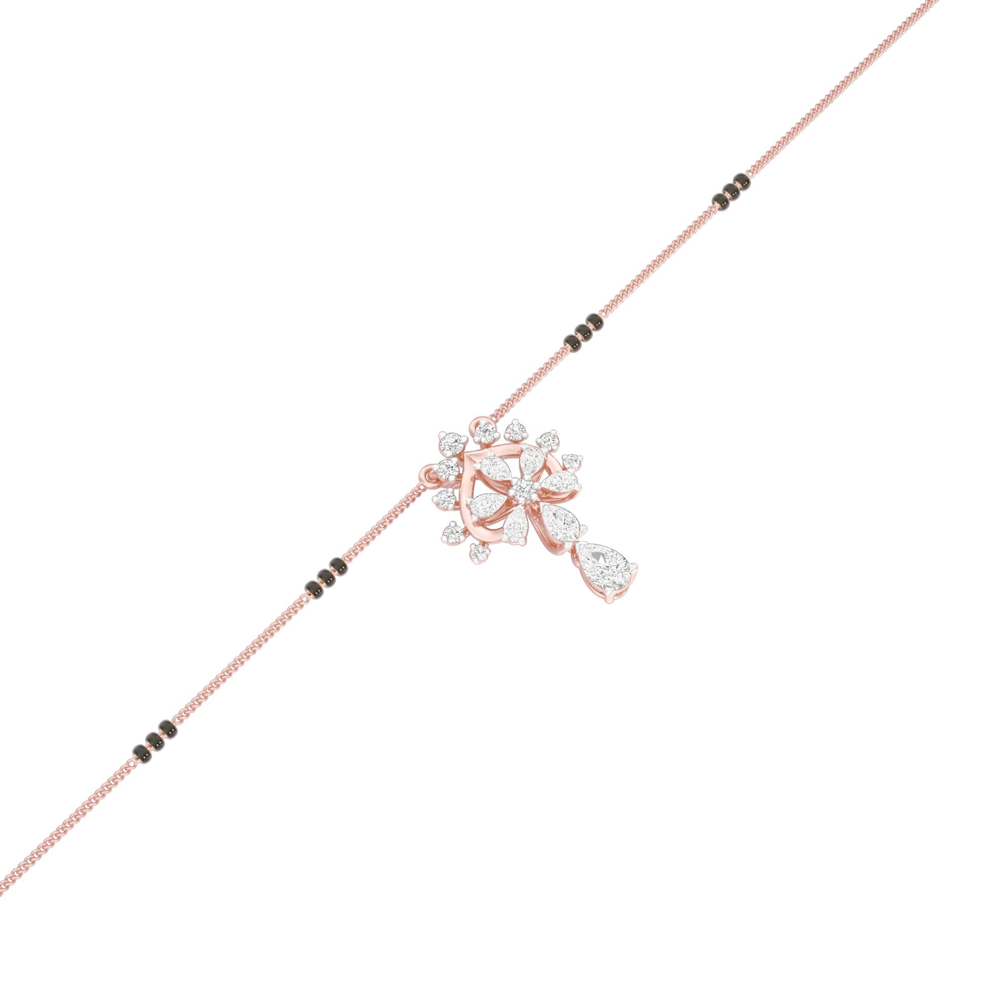 Pear Flower Drop Diamond Mangalsutra 9 KT / Rose Gold